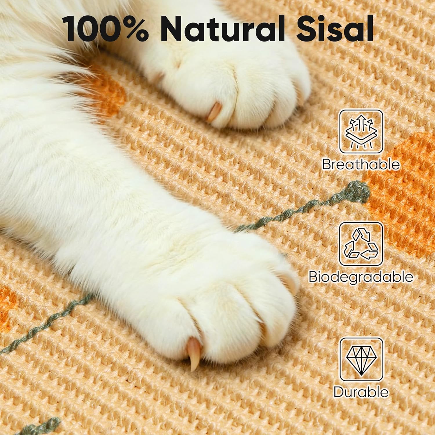 Thumbnail 2 de Tapis griffoir FUKUMARU en sisal naturel 60 x 40 cm pour chat (intérieur) avec bandes adhésives