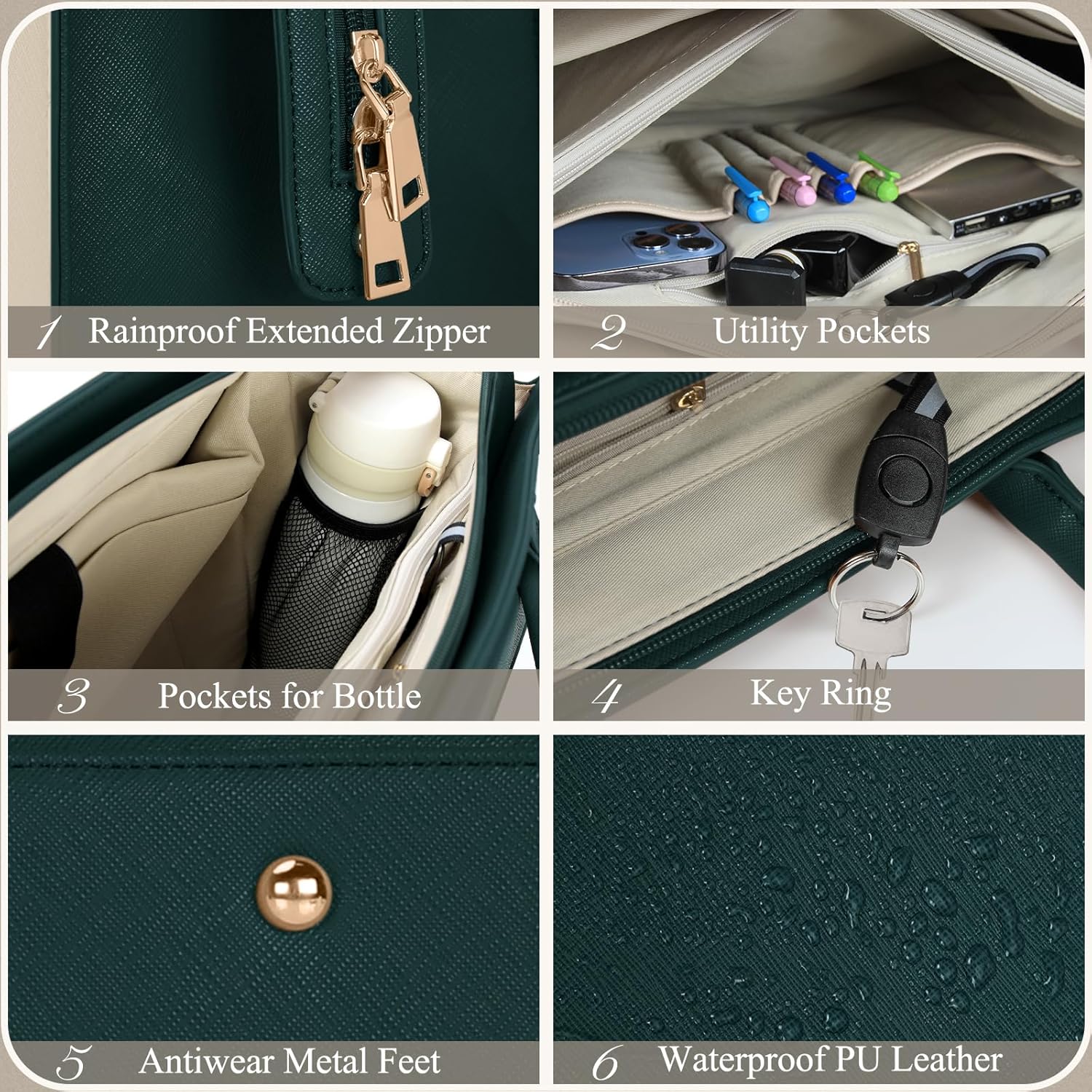 Detalle 2 de RAINSMORE Borsa porta PC Donna Grande - Tote 2in1 in pelle PU impermeabile, 15.6