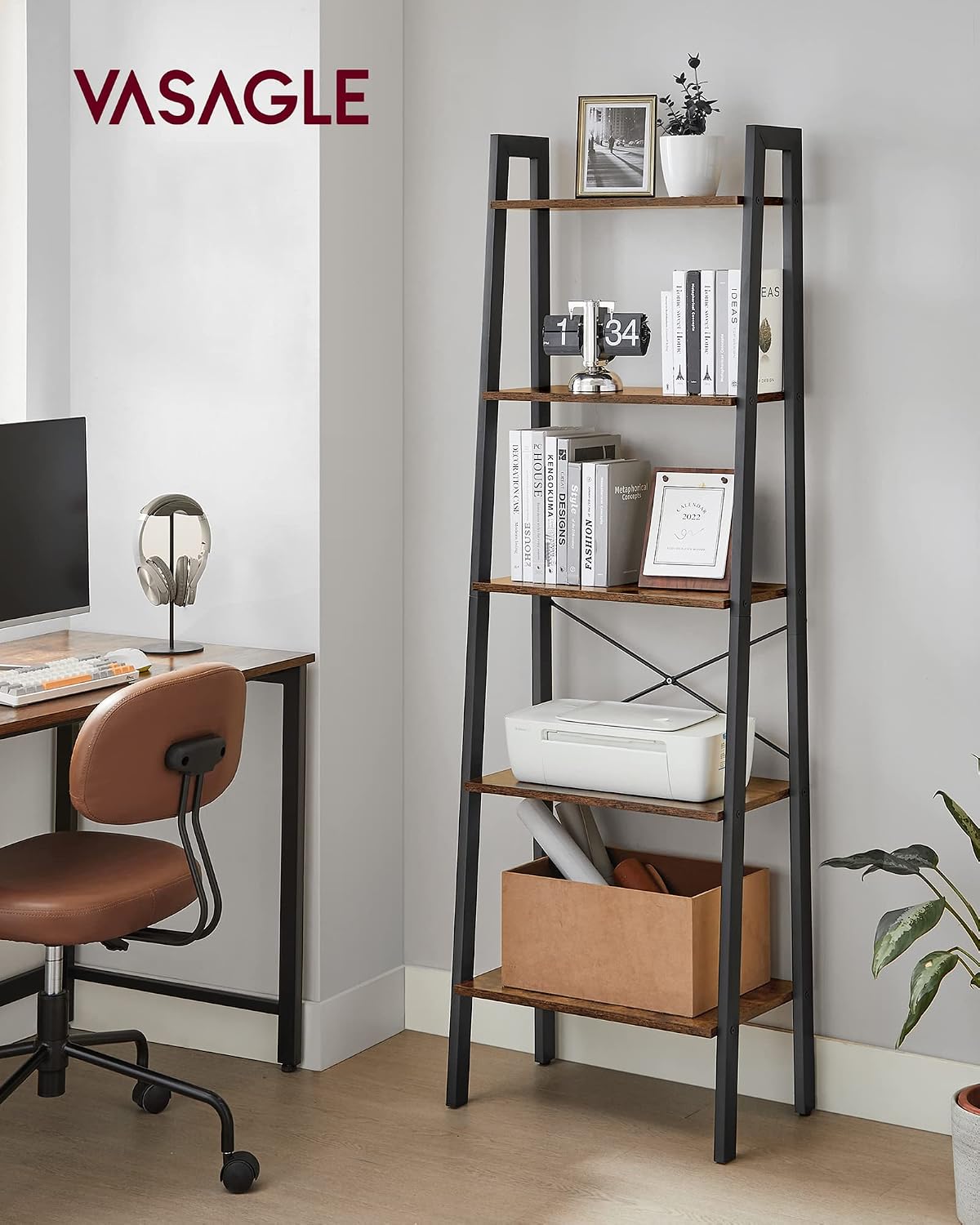 Detalle 2 de VASAGLE Ladder Bookshelf, 5-Tier