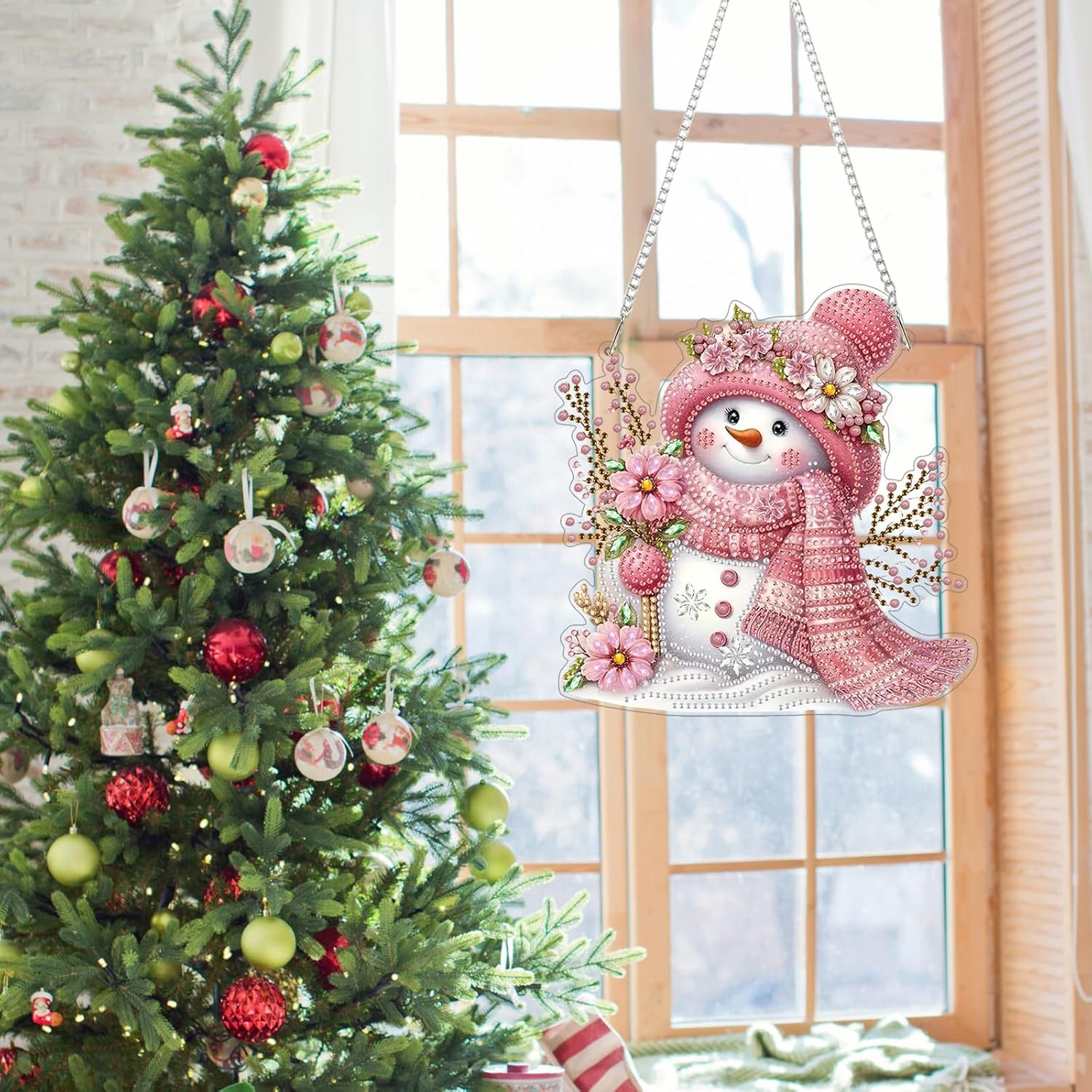Detalle de GHHKUD Christmas Hanging Diamond Art Kit – Special Shaped Snowmen 5D Diamond Painting