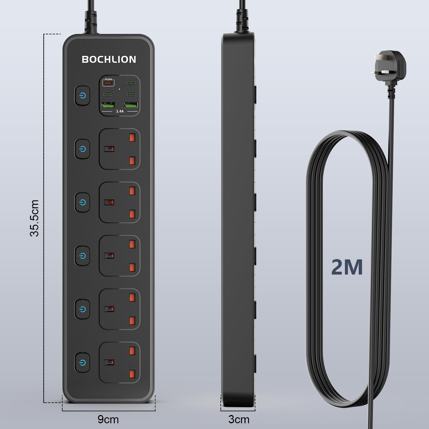 Thumbnail 5 de BOCHLION 6 USB Ports 5-Way Extension Lead with PD30W Socket