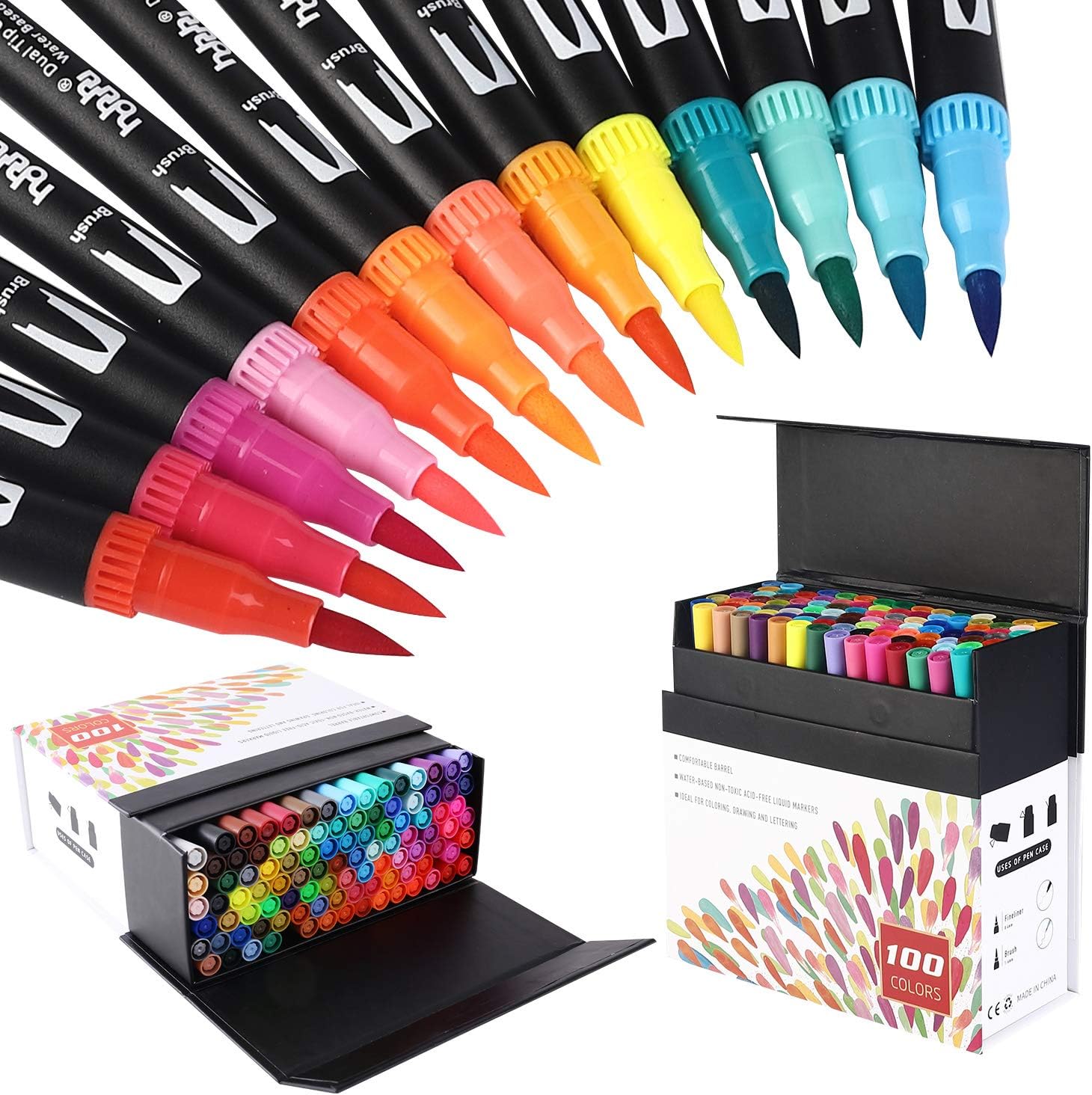 Detalle de Feutres aquarelle hhhouu 100 Couleurs double pointe (HO-100B) pour coloriage, manga, scrapbooking
