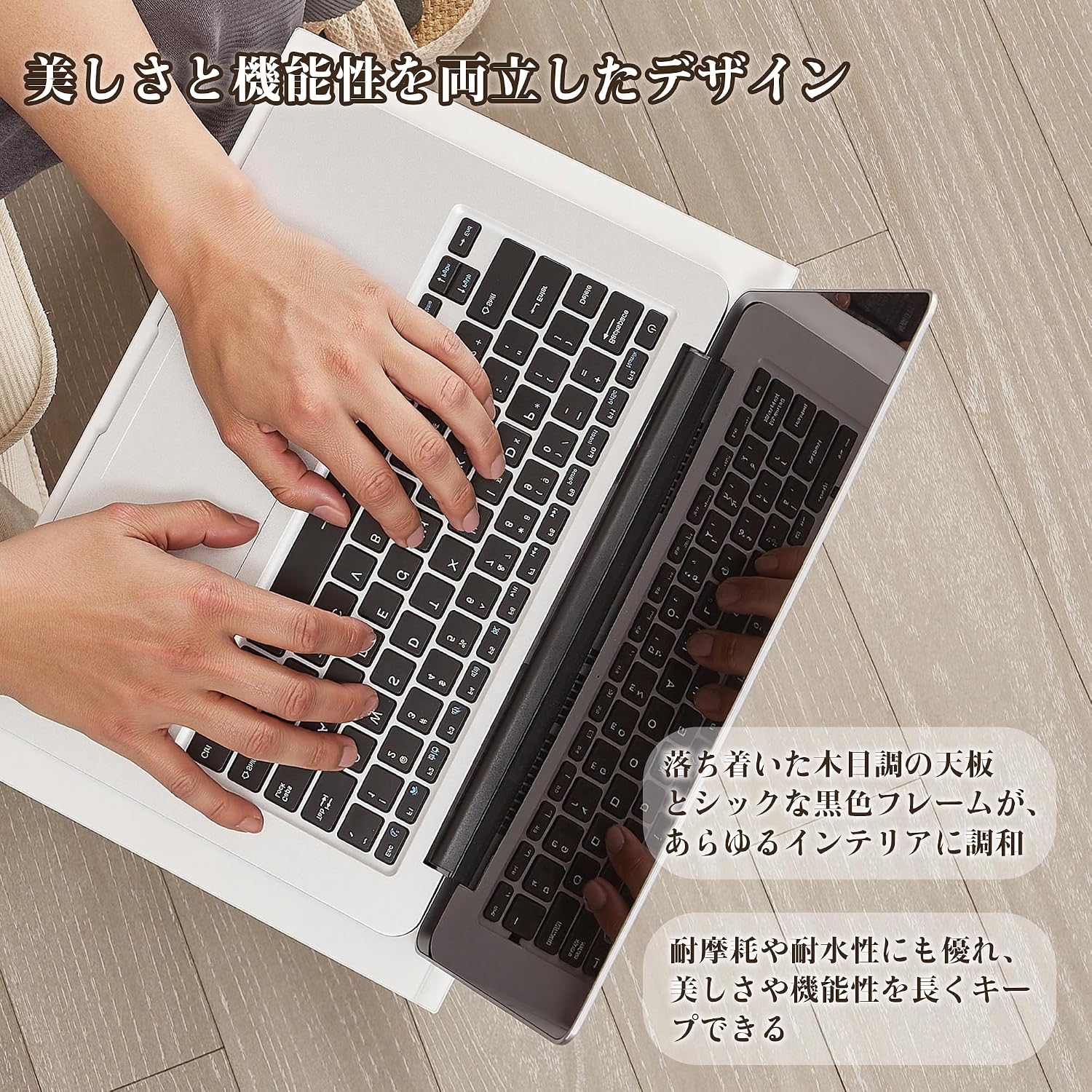 Detalle de VECELO KHD-AB-BZ02-WHE サイドテーブル キャスター付き・コの字型・2段収納