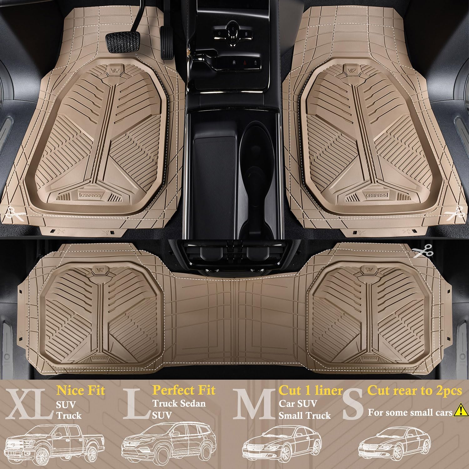 Thumbnail 1 de CAR PASS Heavy Duty Rubber Car Mats, Trimmable 1