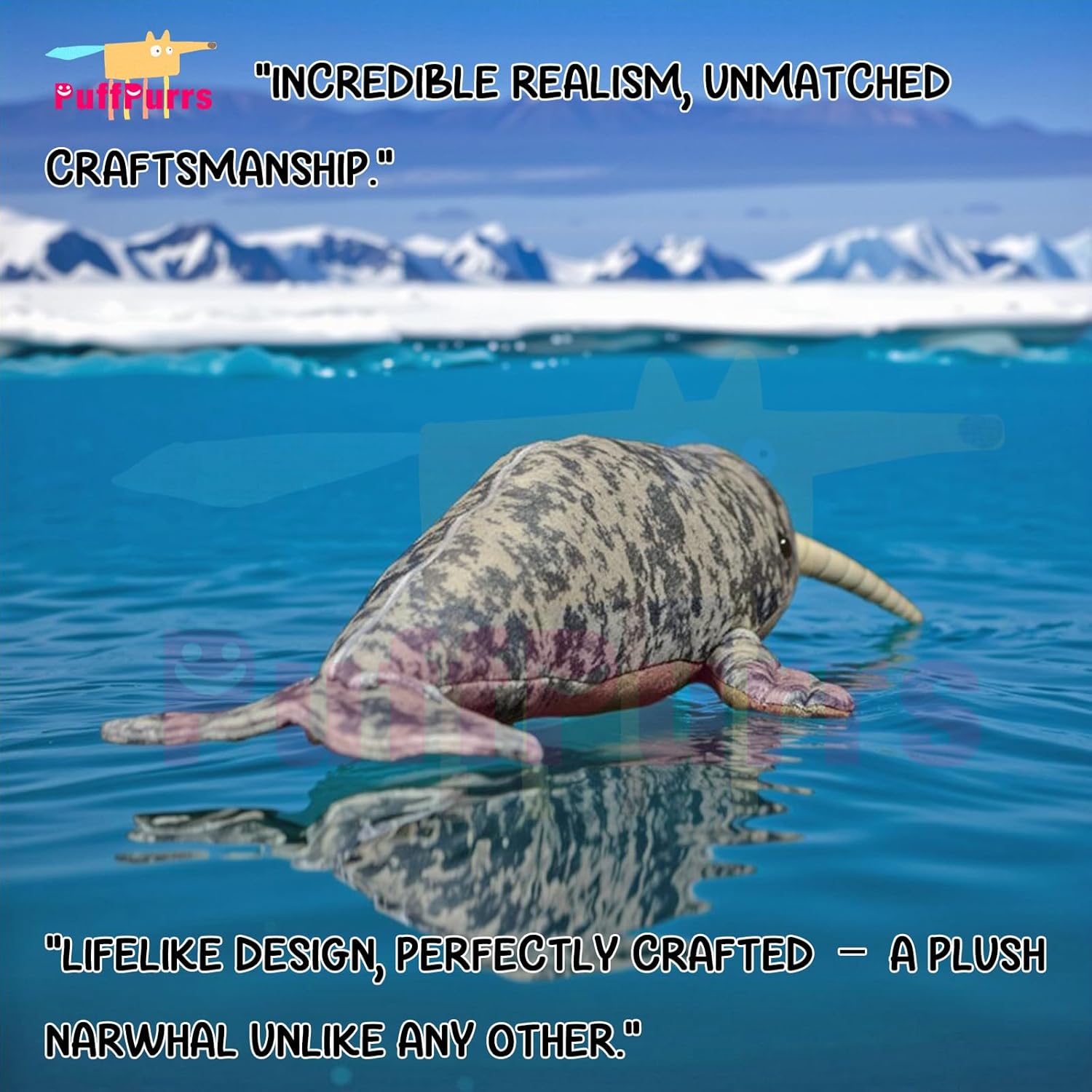Detalle de PuffPurrs Lifelike Narwhal Plush Toy, 15‑inch