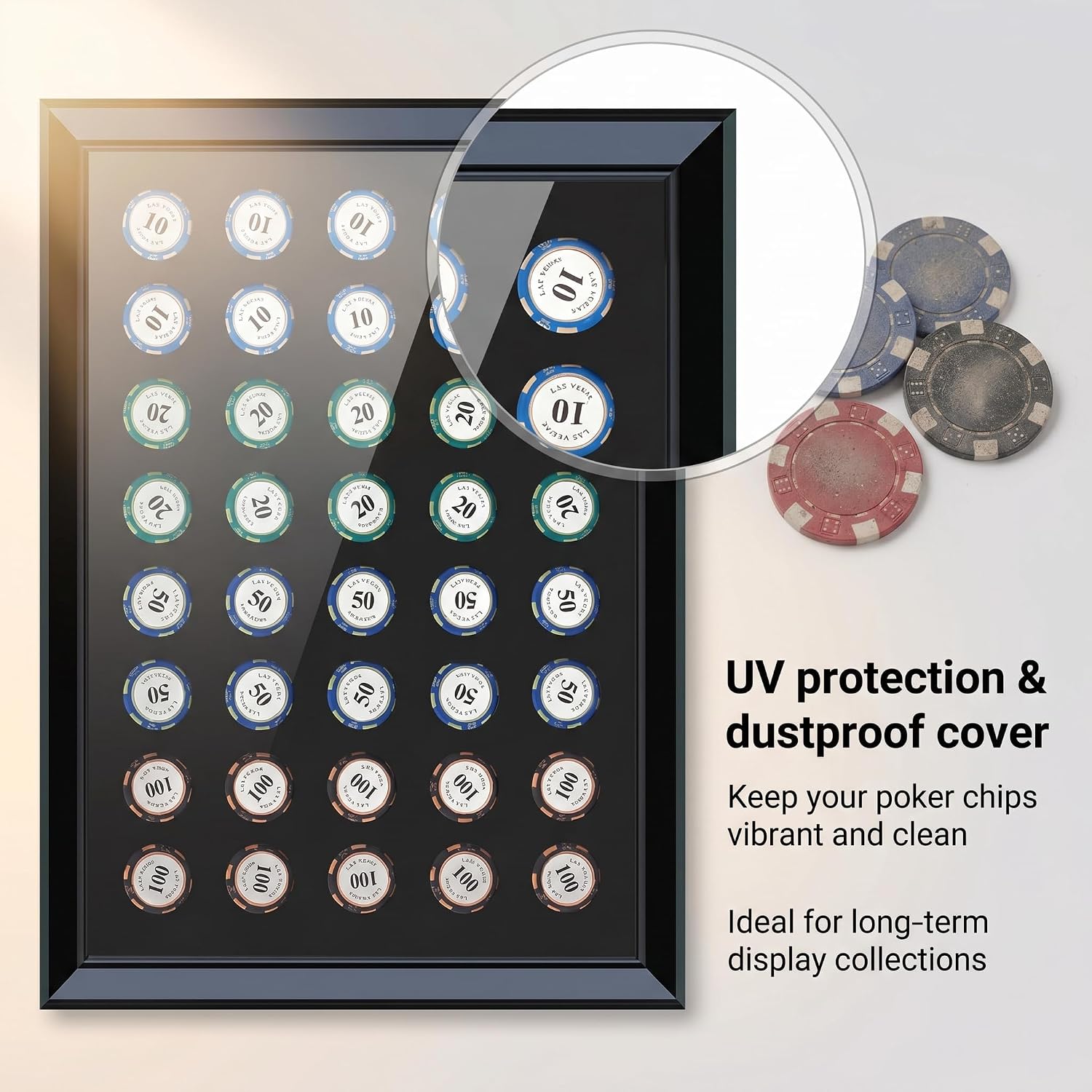 Detalle 2 de Wooden poker chip display case, 40-chip capacity