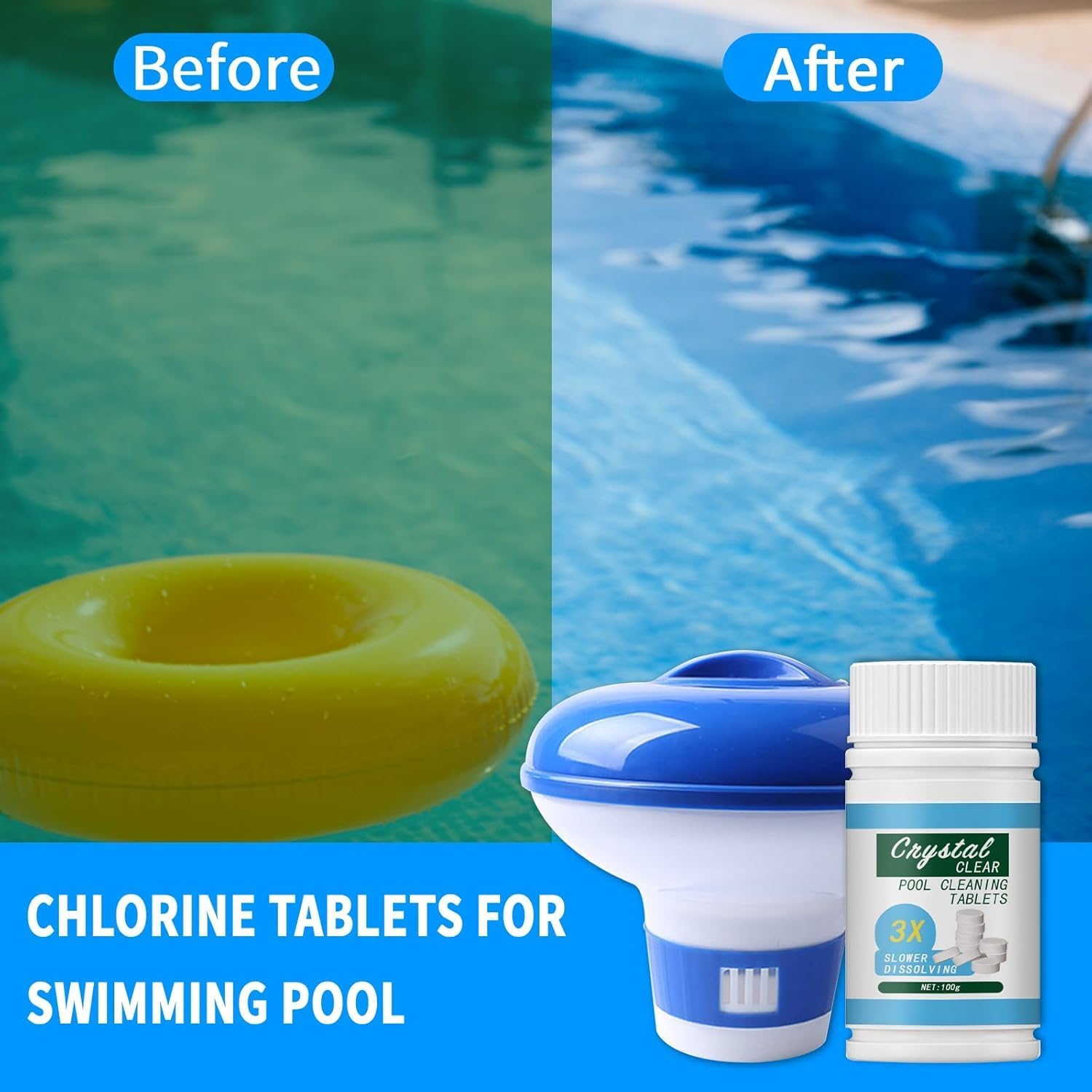 Detalle de Hycago Floating Chlorine Dispenser with 100 Chlorine Tablets for Pools, Hot Tubs and Spas