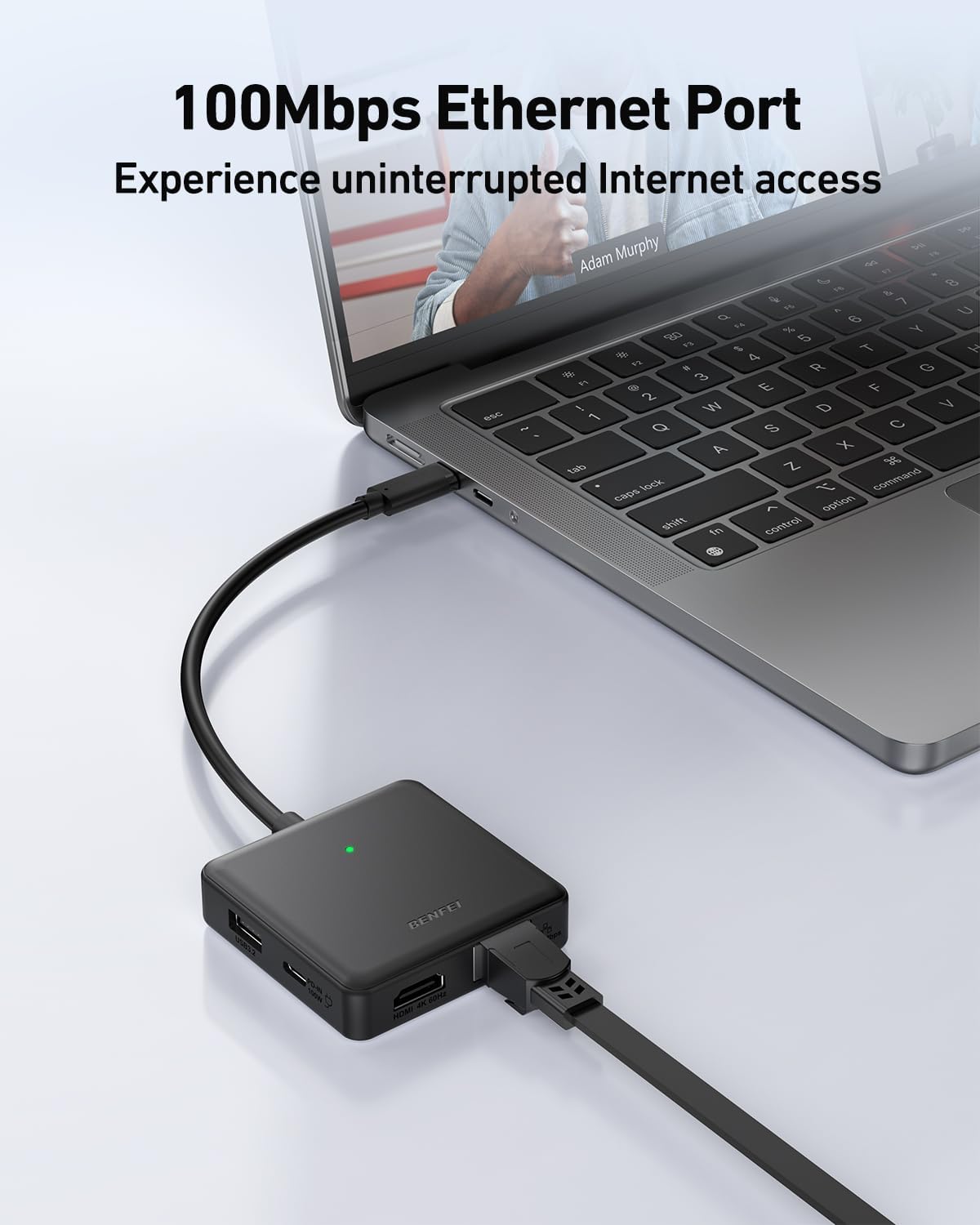 Detalle de BENFEI 000399black USB-C-hub 6-in-1 met HDMI 4K@60Hz en 100W Power Delivery