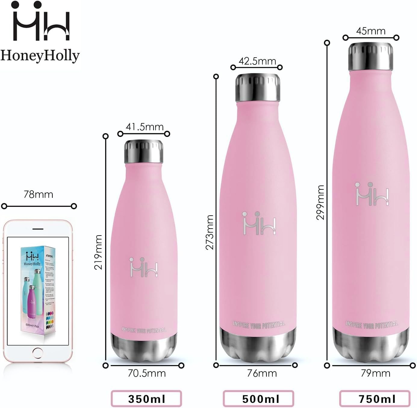 Detalle 1 de HoneyHolly HH-SCKLP-500ML-Pink-1767C – butelka termiczna 500 ml ze stali