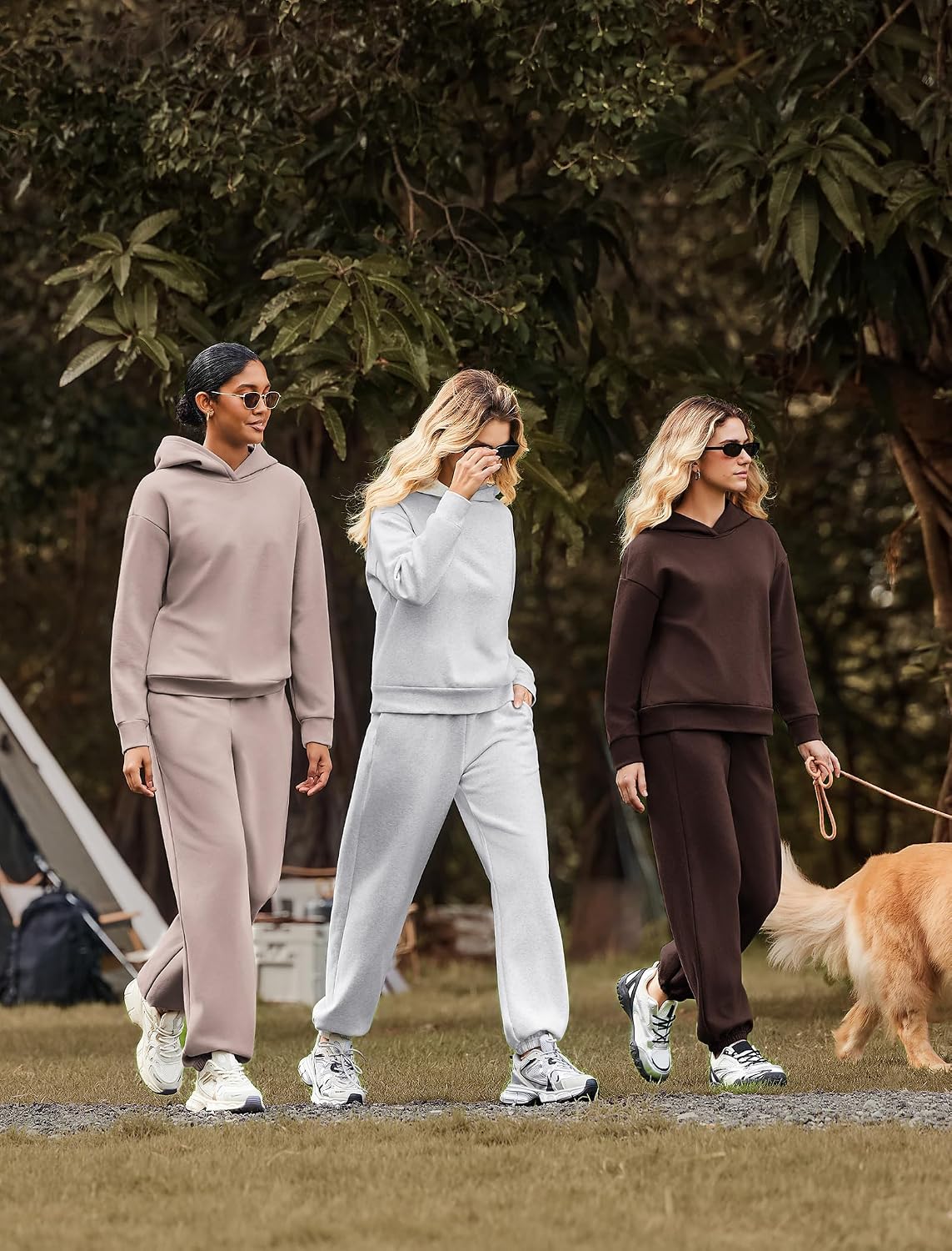 Detalle de PINSPARK Women's Fleece Lounge Set with Drop-Shoulder Hoodie and Joggers