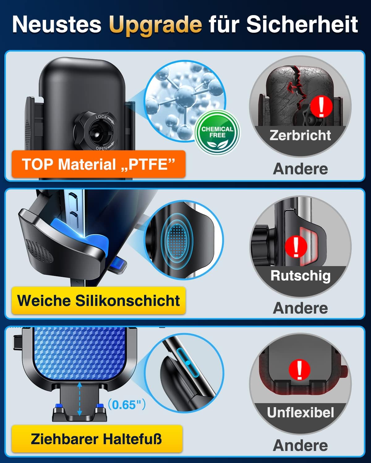 Thumbnail 2 de VANMASS Handyhalterung Auto 2026 Upgrade – super stabil mit Saugfuß & Lüftungsclip, 360° verstellbar
