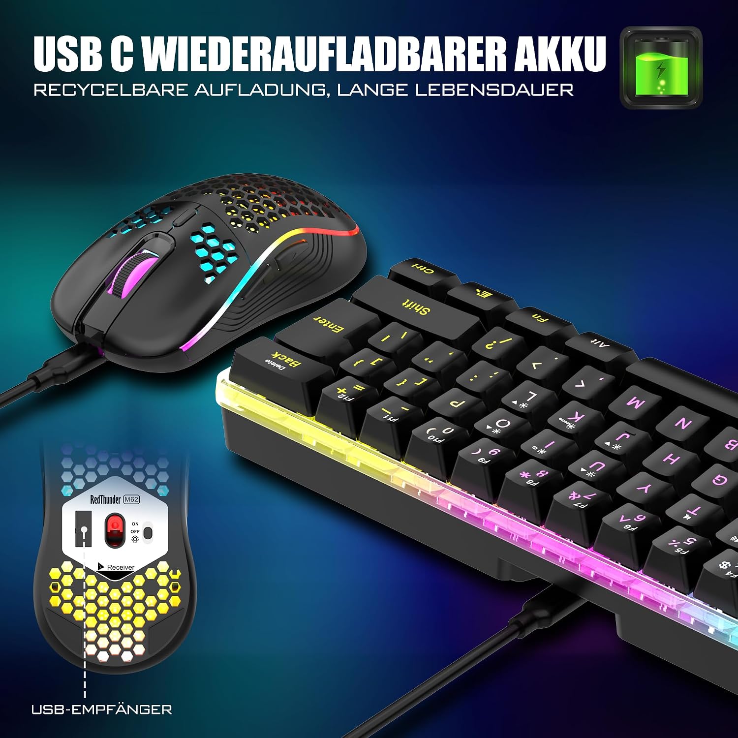 Detalle de RedThunder K62 60% Kabelloses Tastatur ⌨
