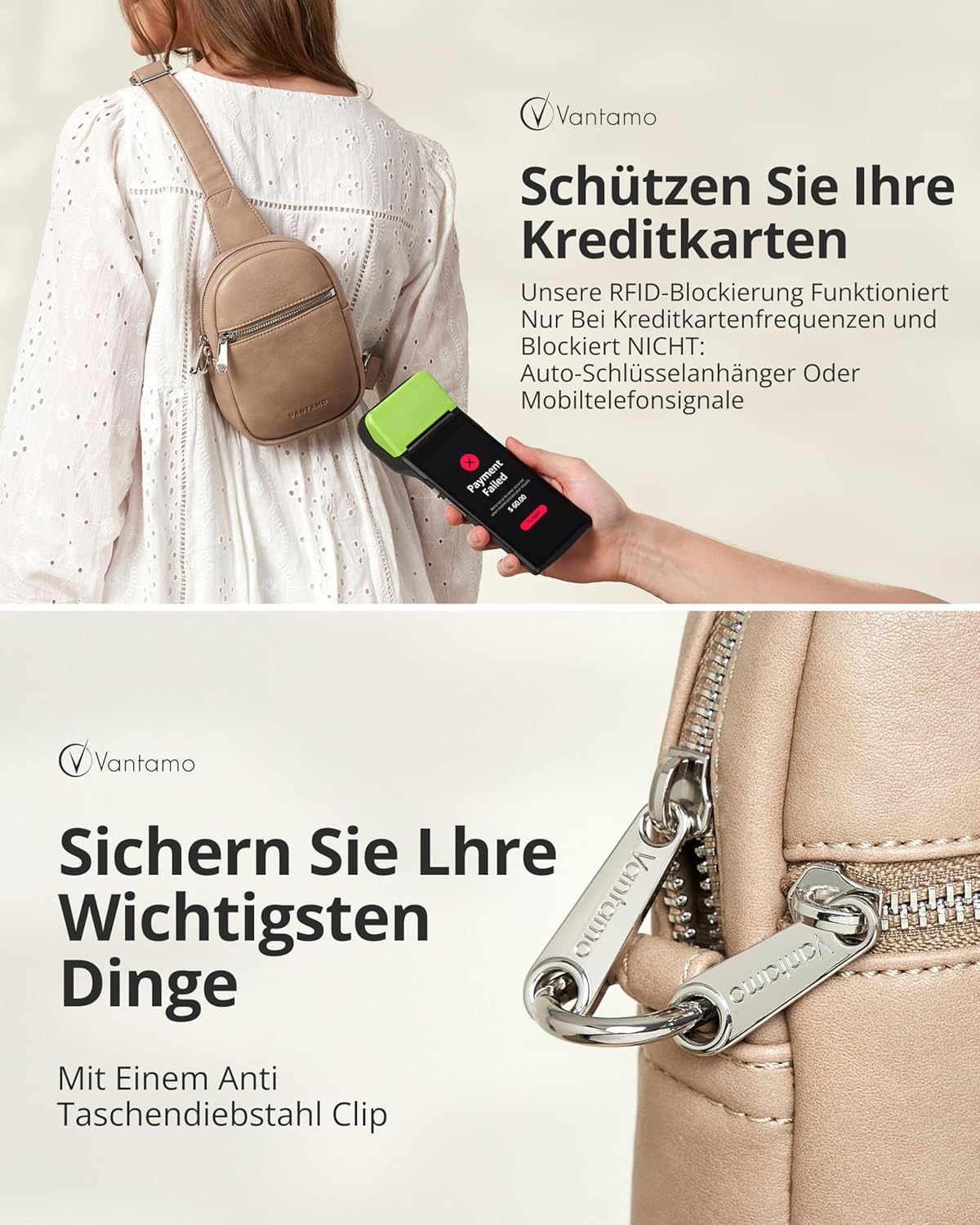 Thumbnail 2 de Vantamo Damen-Umhängetasche mit RFID-Blockierung & Anti-Taschendiebstahl-Clip