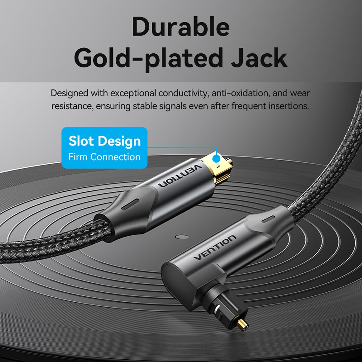 Thumbnail 3 de Vention Optical Audio Cable 1m – 90° right-angle TOSLINK digital lead for TV to soundbar