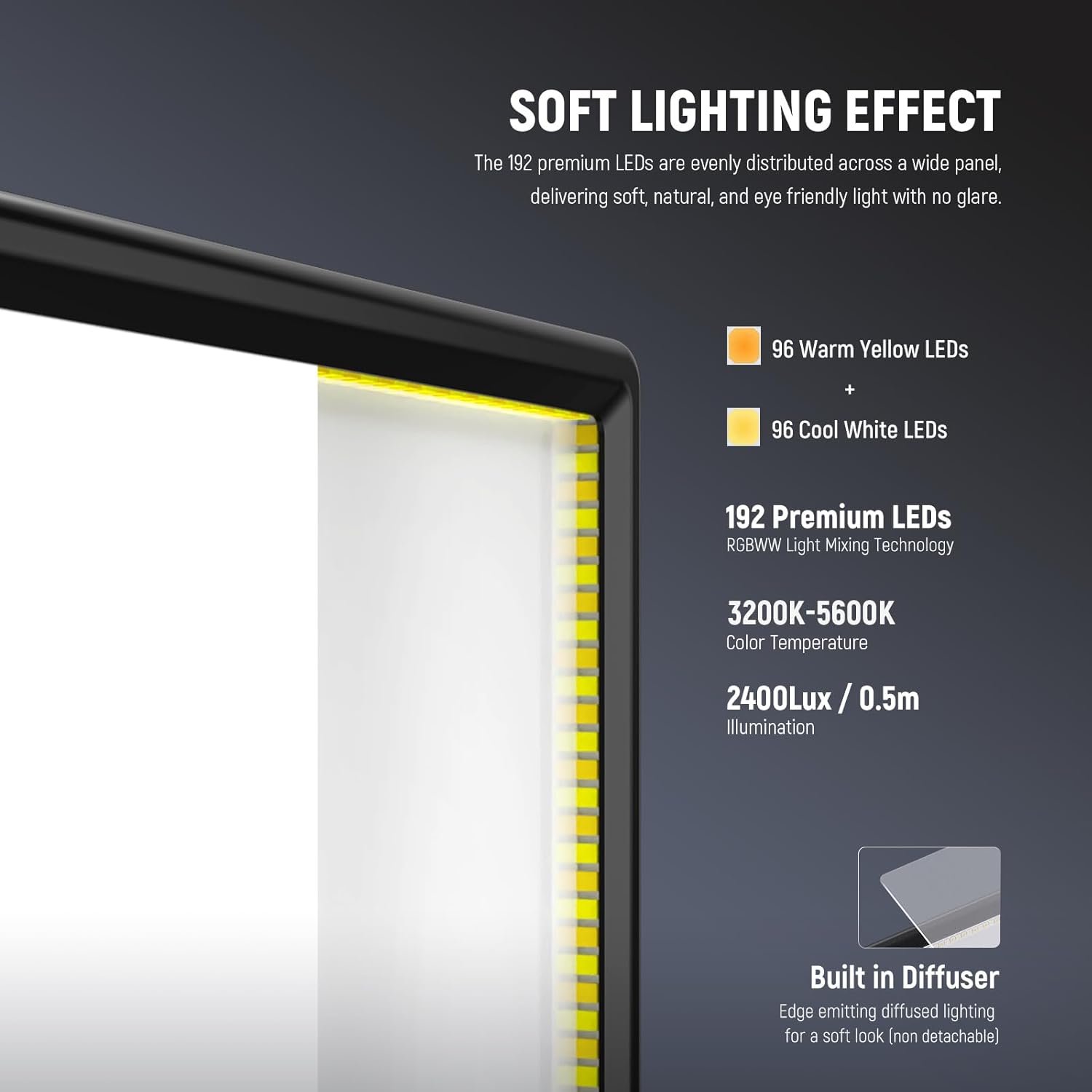 Detalle 2 de NEEWER BASICS NL-192B 13" LED Video Light Panel, Bi-Color, 20W