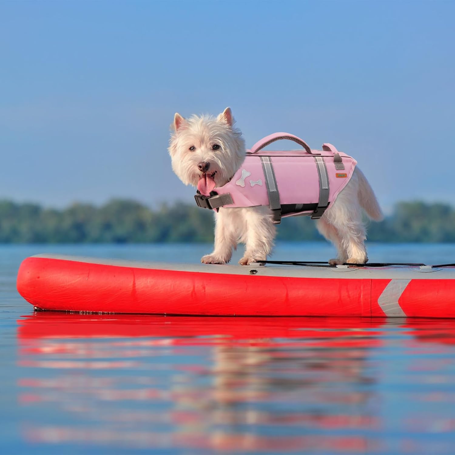 Thumbnail 6 de EMUST Dog Life Preserver in SakuraPink (Medium, M) – good visibility dog flotation vest