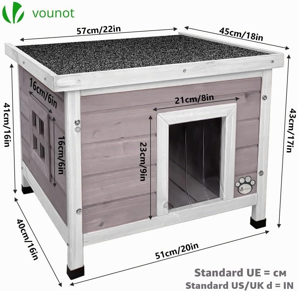 Thumbnail 4 de VOUNOT Casetta per Gatti in Legno con Finestra in Plexiglas – Cuccia da Esterno 57x45x43 cm