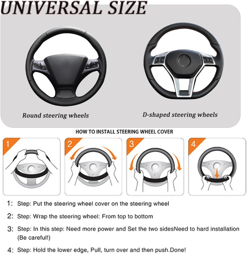 Detalle 2 de 3Pcs Fluffy Cow Print Steering Wheel Covers – Winter Warm Plush Set (37–38cm)