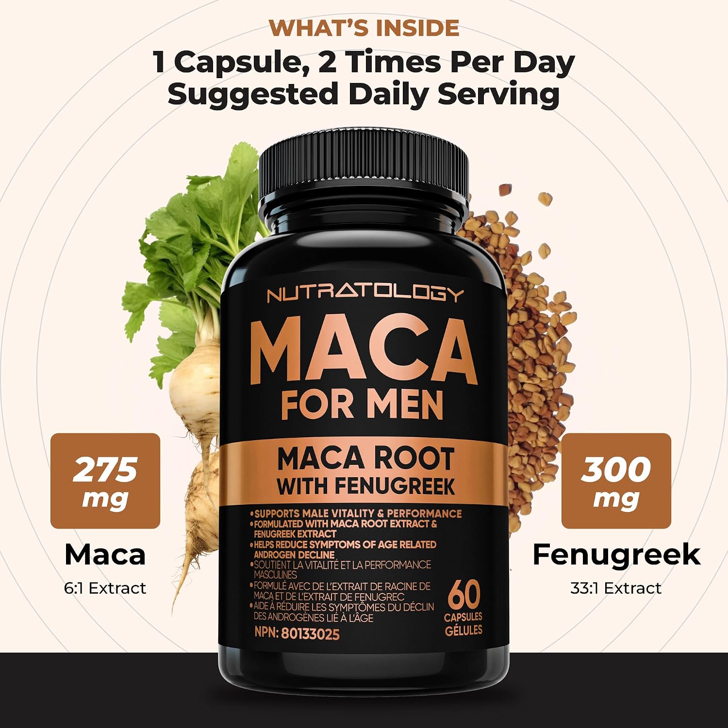 Detalle 2 de Nutratology Maca supplement for men, 60 capsules