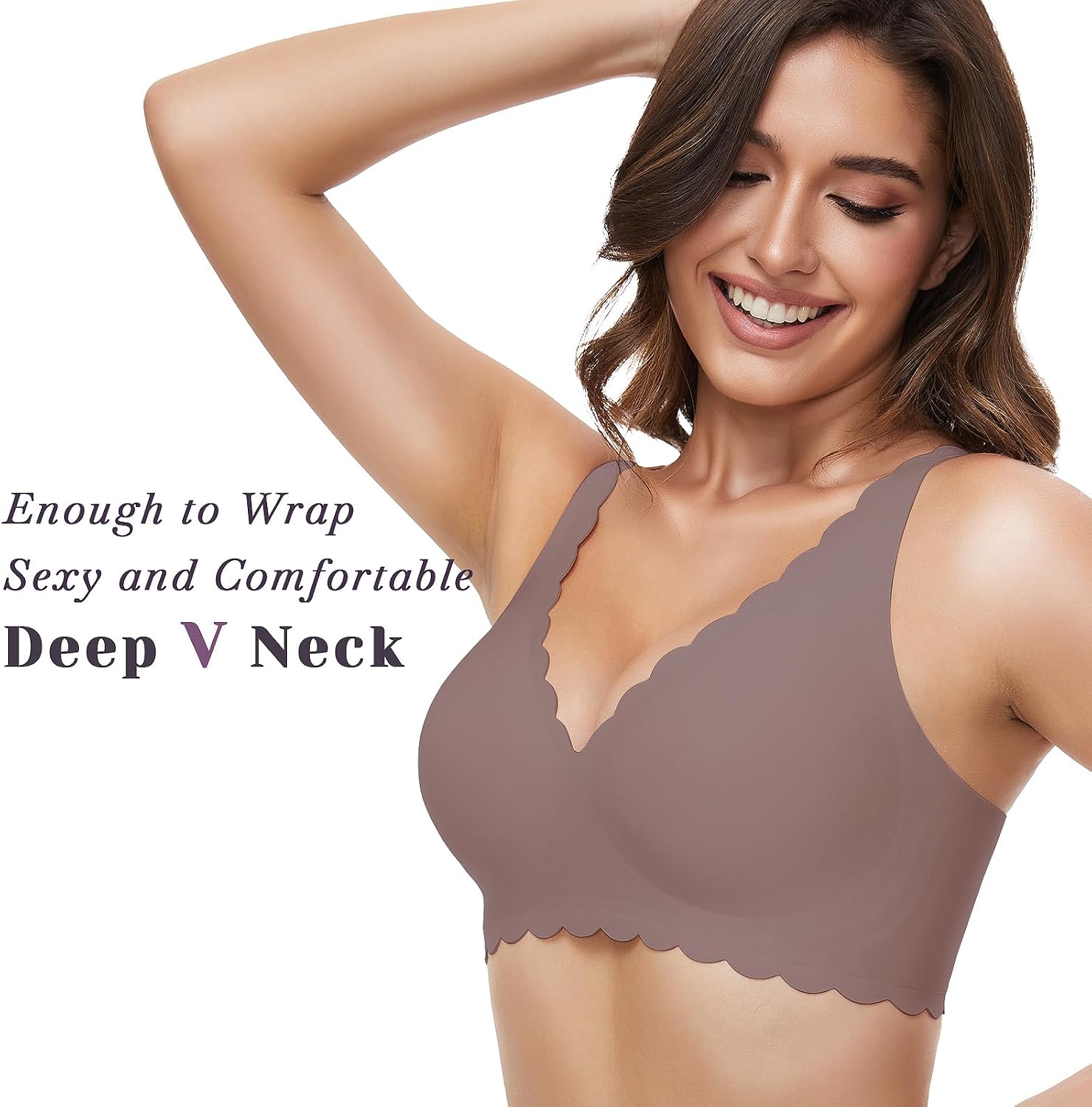 Detalle de GXOULRRA Komfort-Tief-V-BH für Damen ohne Bügel – nahtloses Soft Bustier mit Baumwoll-Polstern