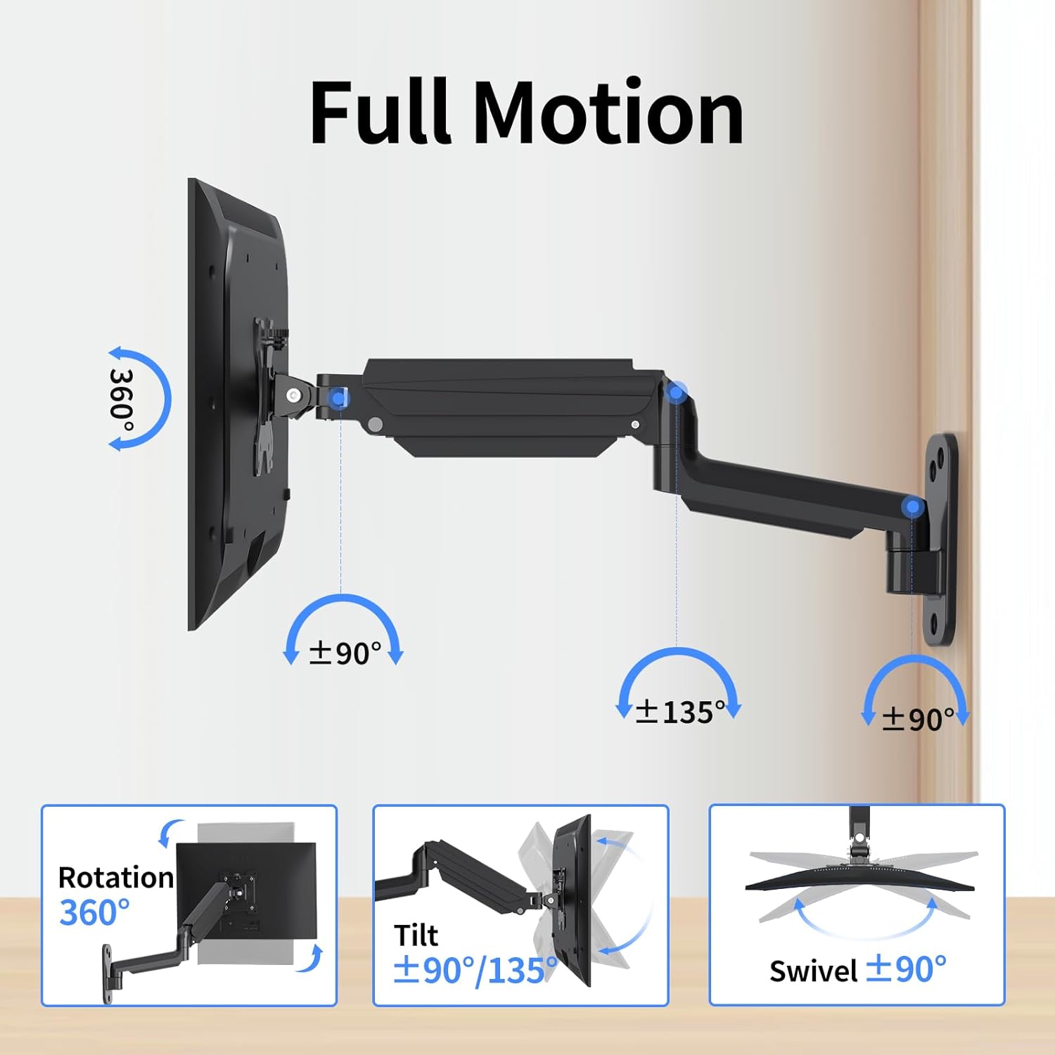 Detalle de suptek Monitor-Wandhalterung 13–32 Zoll mit Gasfeder, VESA 75x75/100x100, Weiß