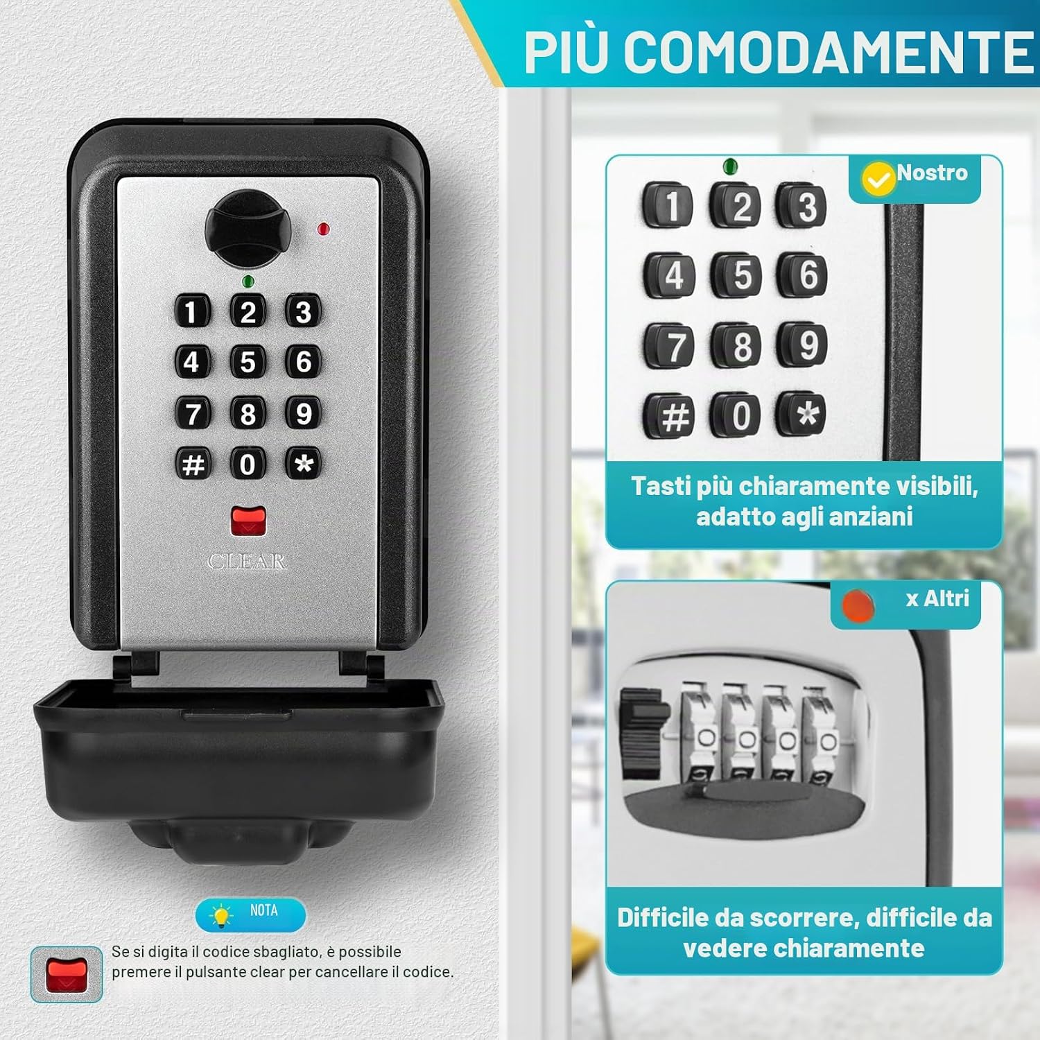 Detalle 2 de BTNEEU Cassetta Chiavi con Codice a 12 cifre – Cassaforte da parete resistente alle intemperie per chiavi, accessi e piccoli oggetti