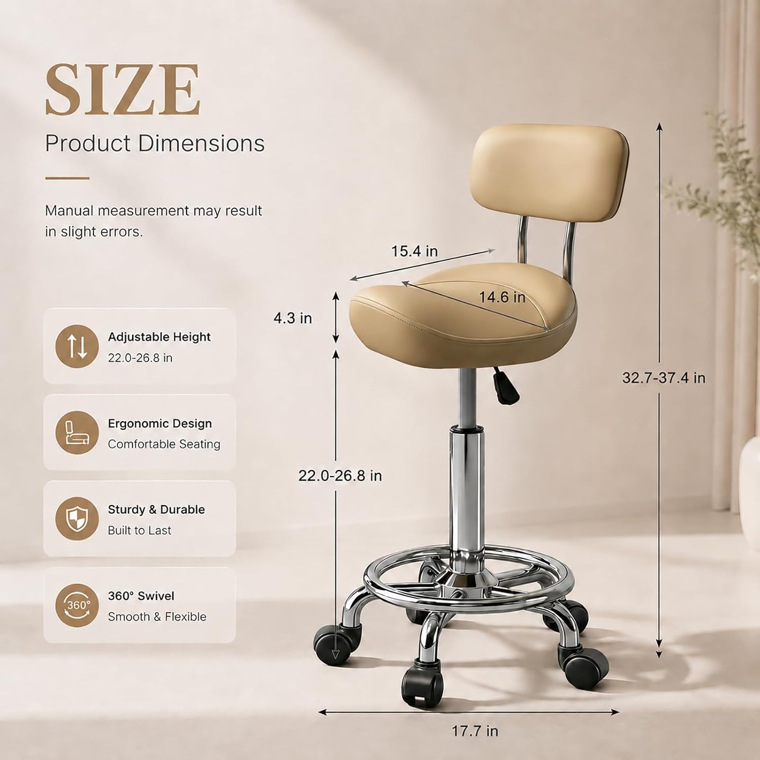 Thumbnail 1 de Walktory MAYCAV3-Backrest-Khaki Saddle Stool with Back, Adjustable Height
