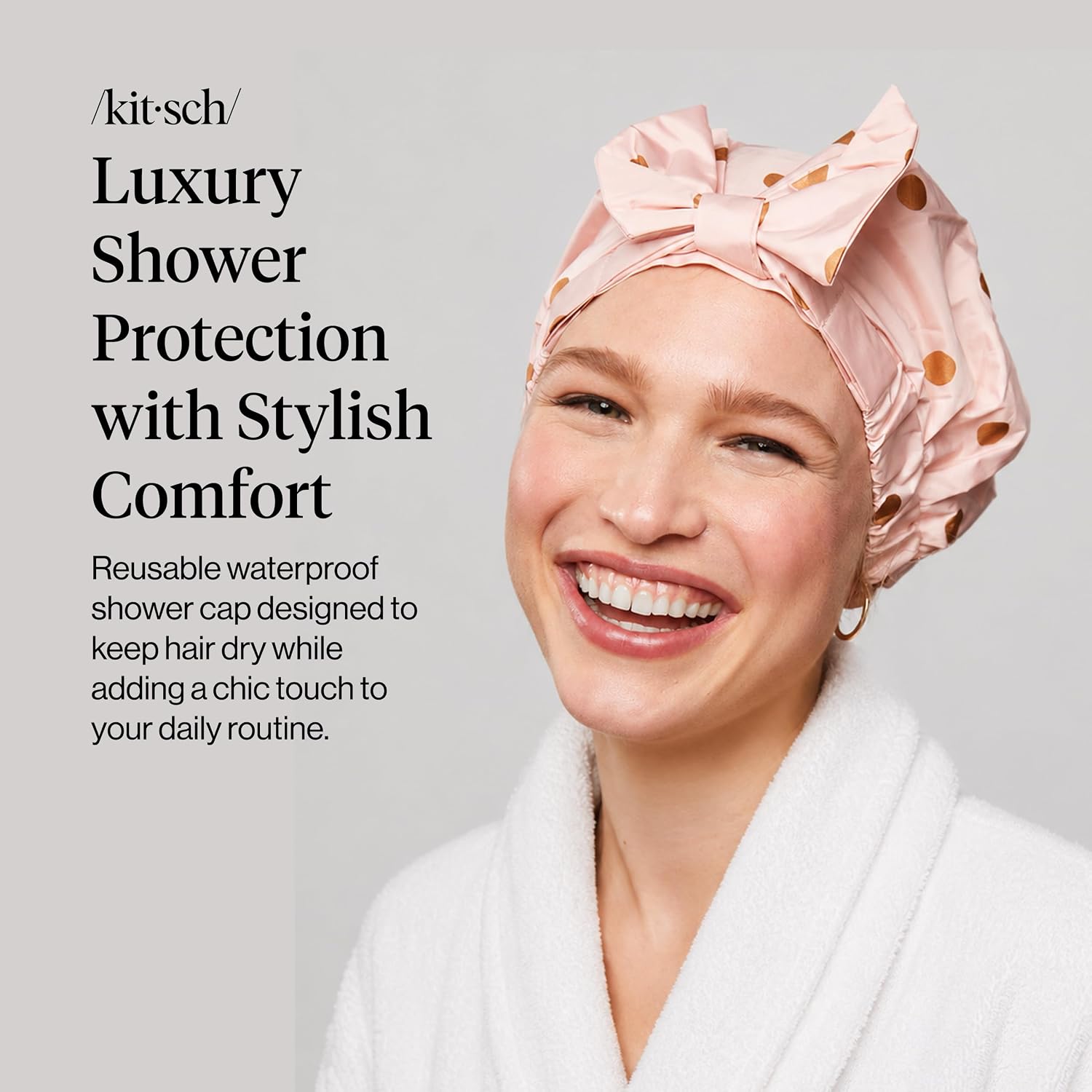 Thumbnail 1 de Kitsch 819677020842 Large Shower Cap for Women, Blush Dot, Reusable
