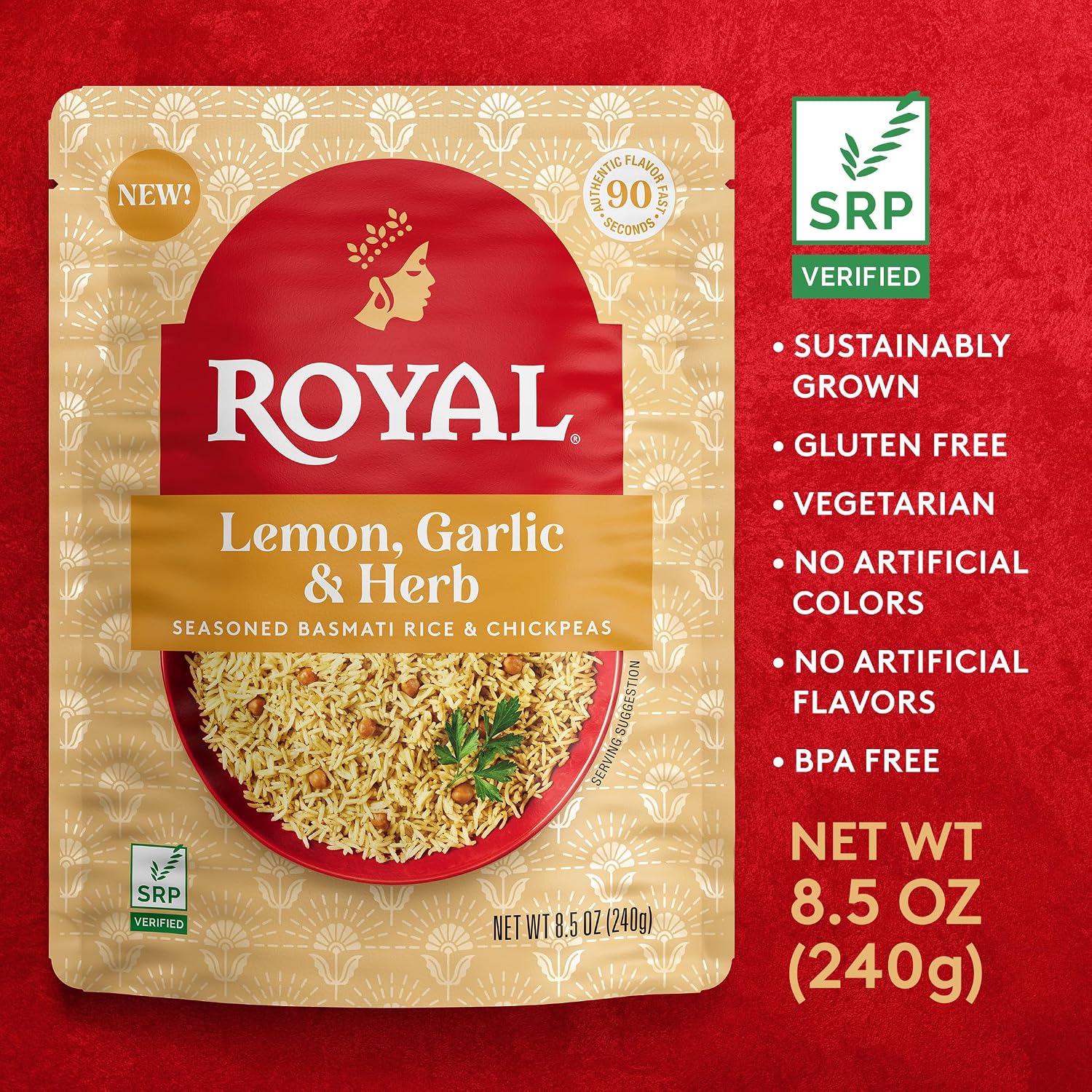 Detalle de Royal 91000485 Lemon Garlic Basmati Rice and Chickpeas, 6-Pack, 8.5 oz