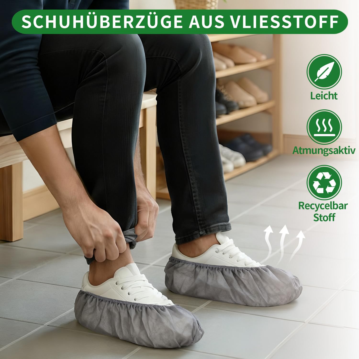 Detalle de PUPILLEMON 50 Einweg-Schuhüberzieher aus Vlies (rutschfest, atmungsaktiv) bis Größe 47 – Grau
