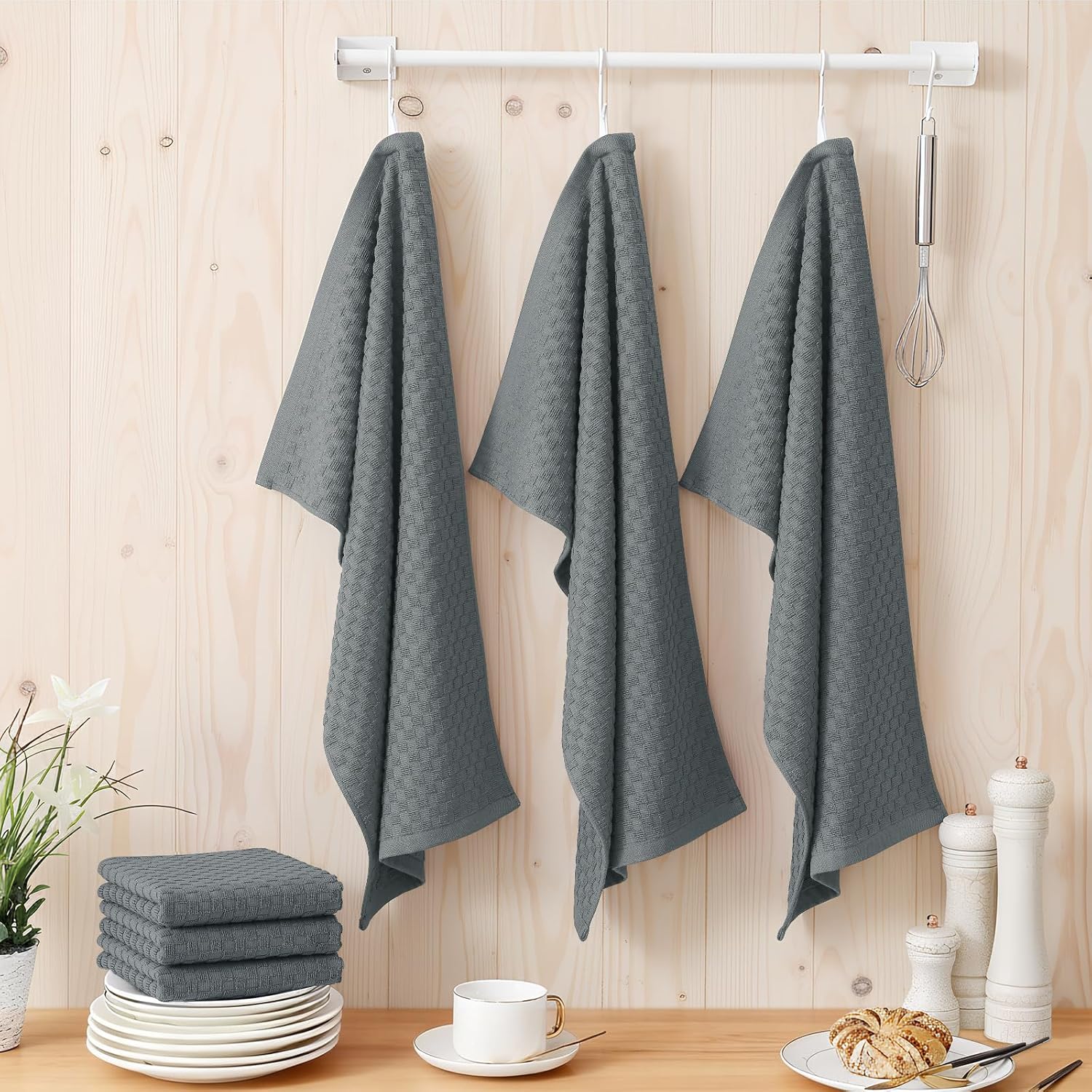 Thumbnail 6 de Homaxy 100% Cotton Terry Kitchen Towels (15" x 25", 6 Pack) Dark Grey