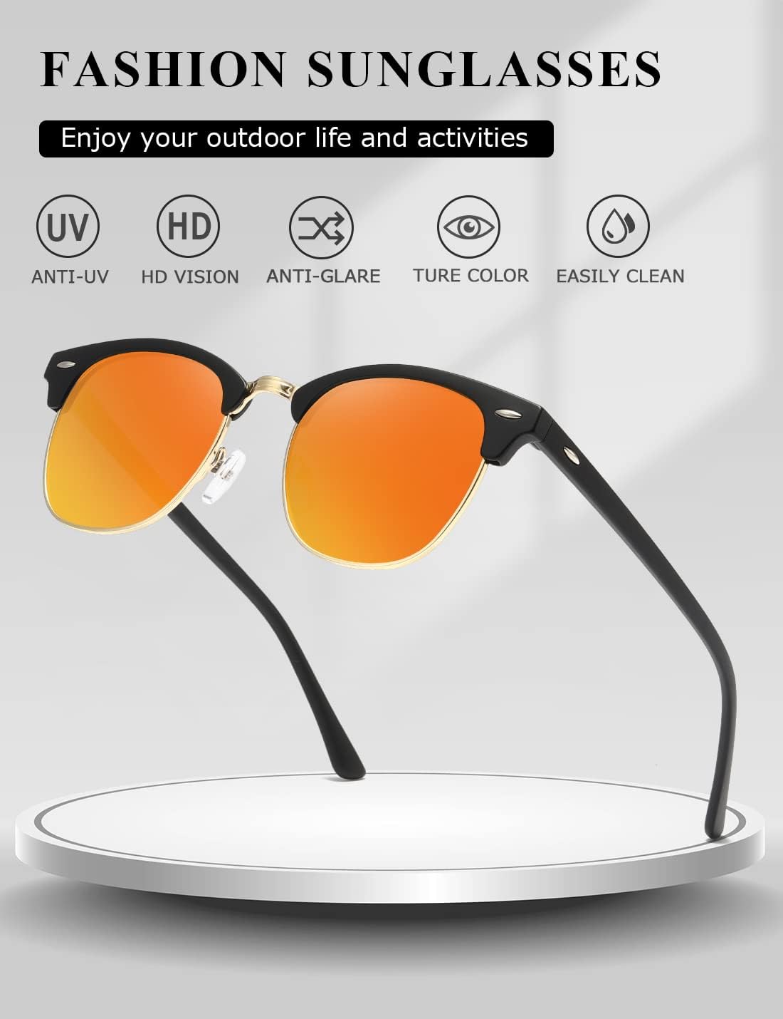Detalle de Kimorn Polarized Sunglasses Unisex AE0550 – Retor Semi-Rimless Classic Eyewear