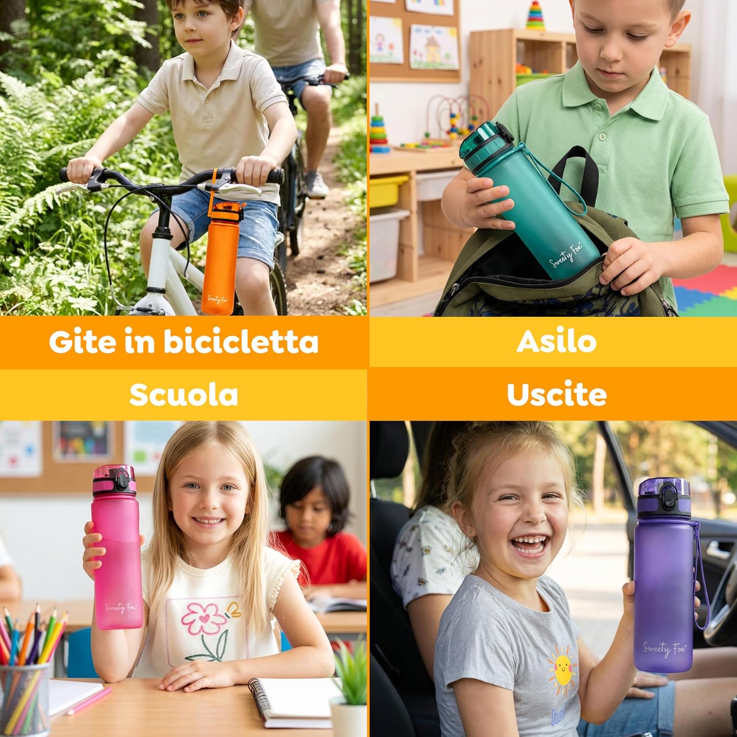 Thumbnail 6 de Sweety Fox Borraccia per Bambini 500 ml: anti-perdita in Tritan arancione, lavabile in lavastoviglie