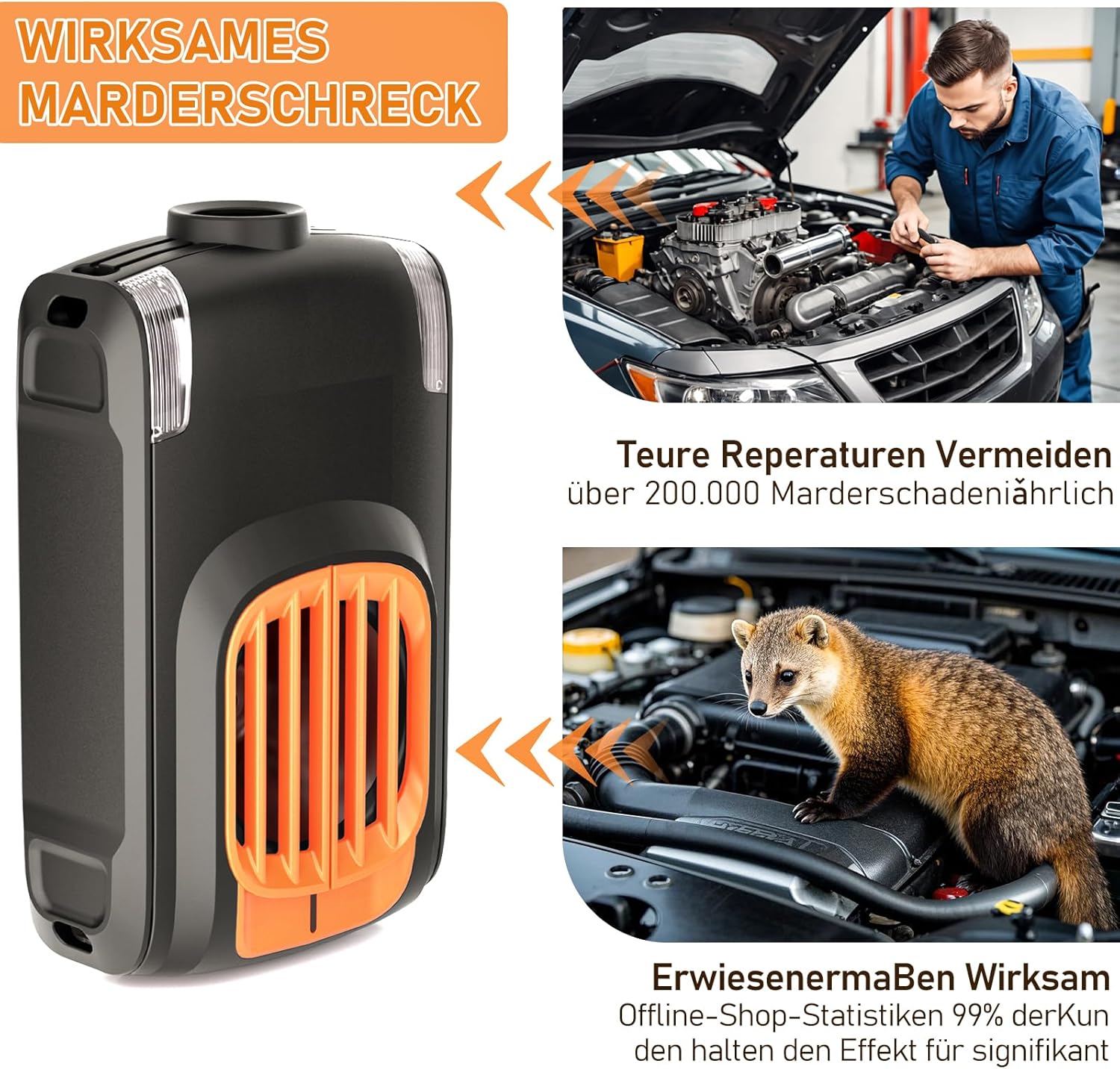 Detalle 2 de Elezenioc Marderabweh Marderschreck – Ultraschall mit Blitzlicht, 2er-Pack
