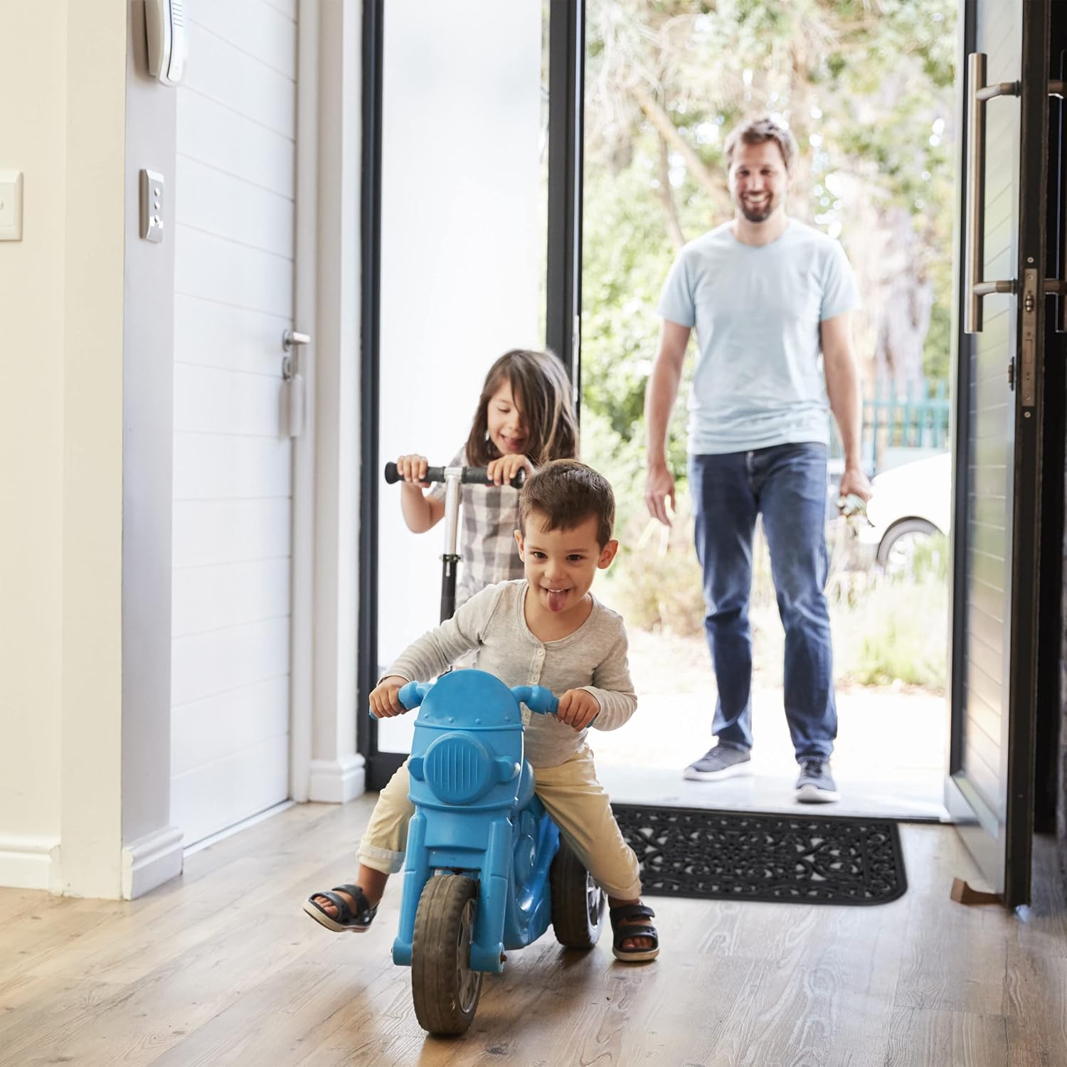Detalle 2 de Relaxdays Half-Rounded Rubber Doormat, 45 x 75 cm, Black Ornamental Design