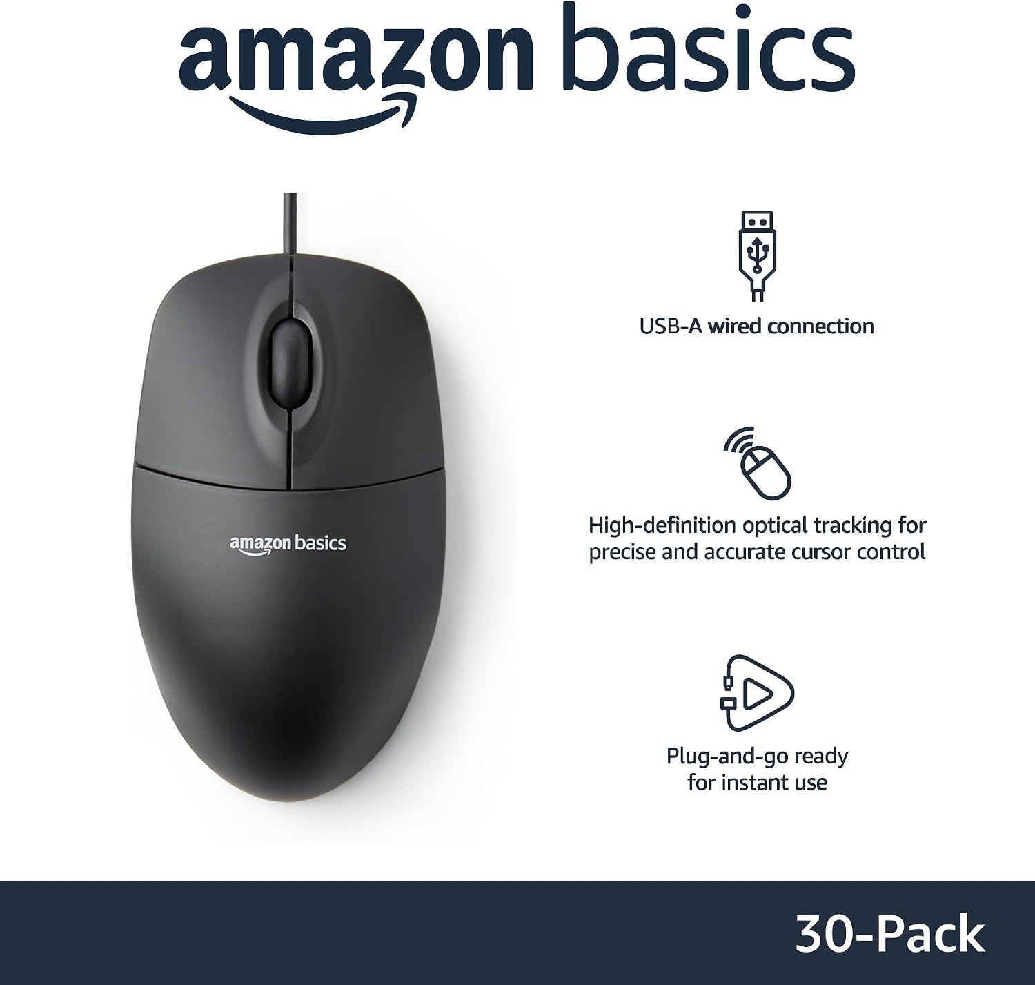 Thumbnail 1 de Amazon Basics 3-Button Wired USB Mouse 30-pack 🖱