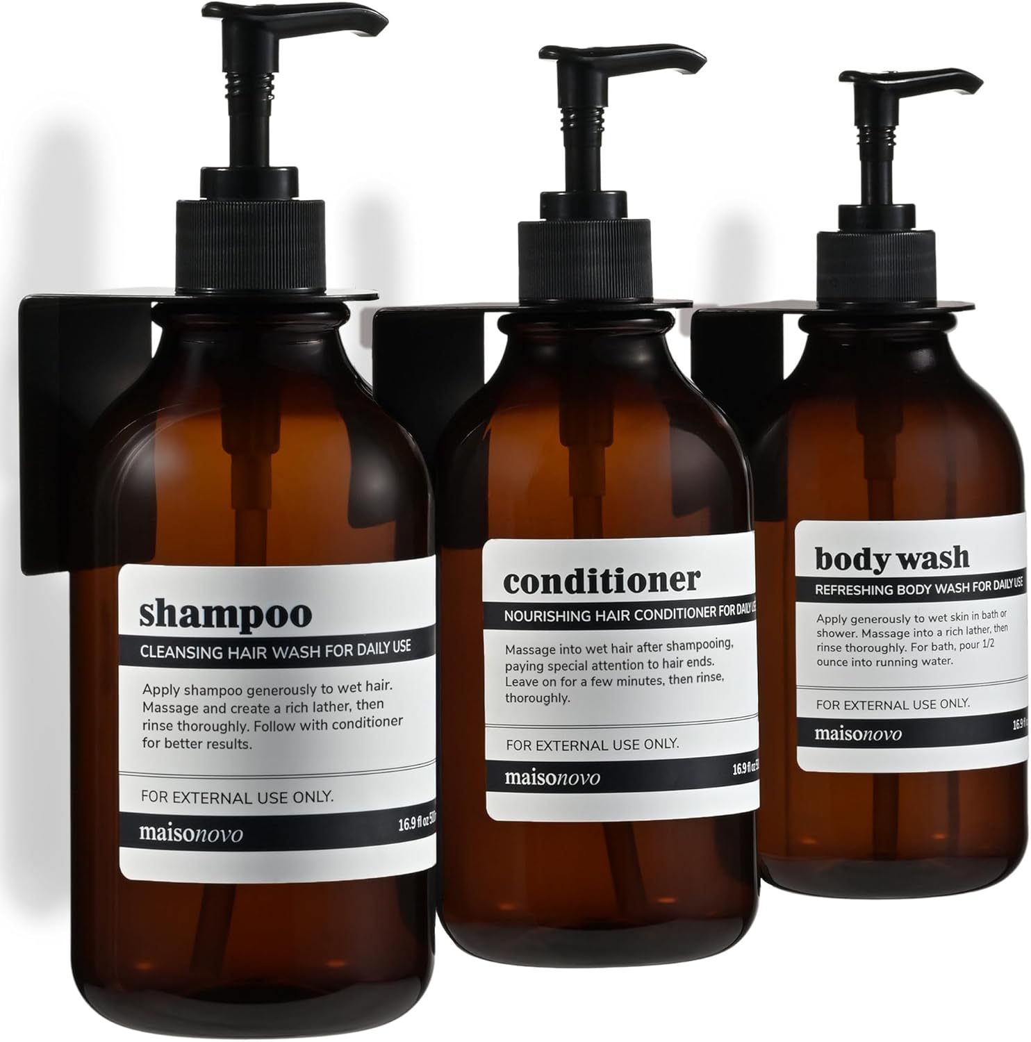 MaisoNovo Distributeur Savon Murale sans Percage – Lot de 3 × 500 ml Ambre Classique