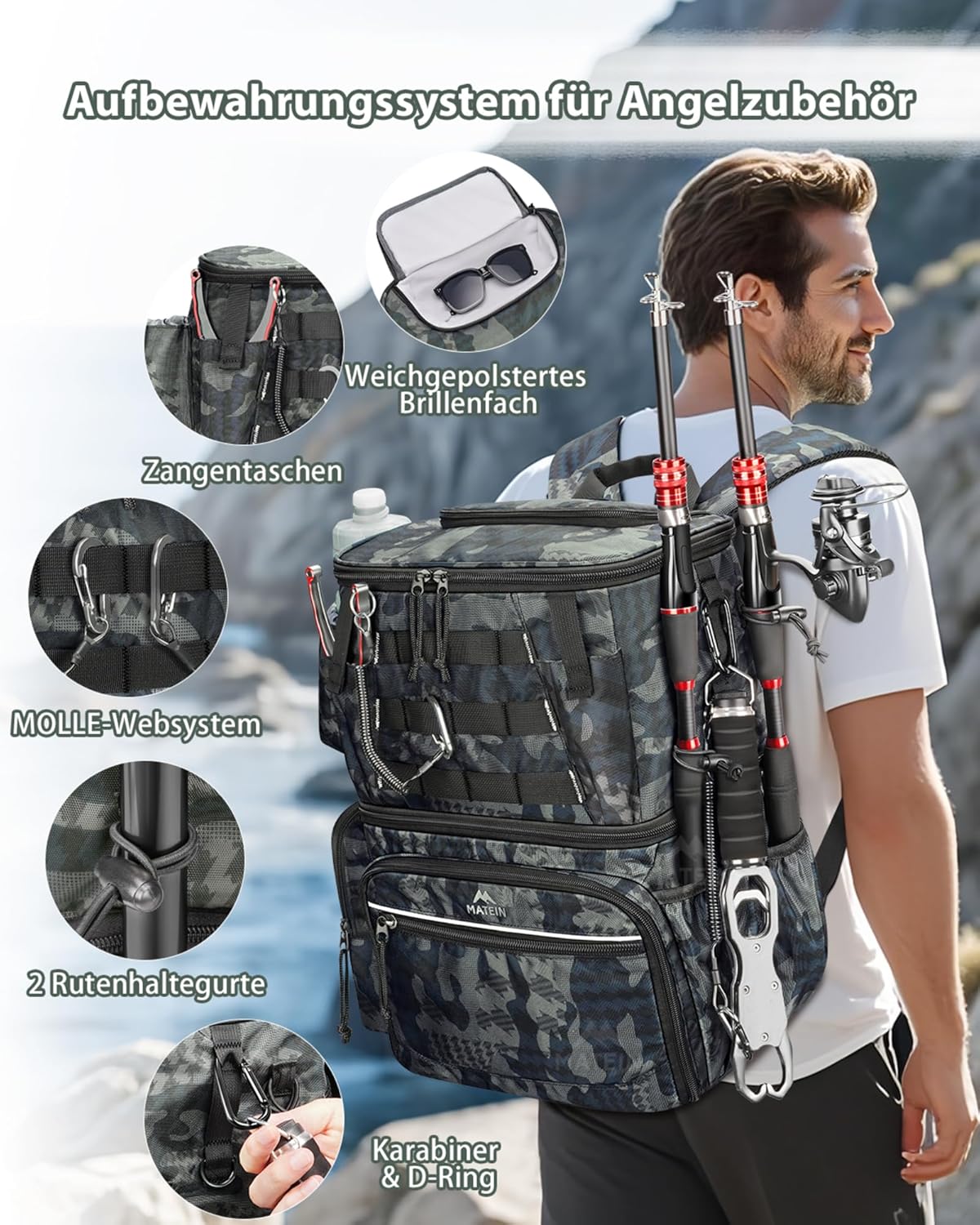 Thumbnail 1 de MATEIN Angelrucksack mit Boxen 4 Köderboxen