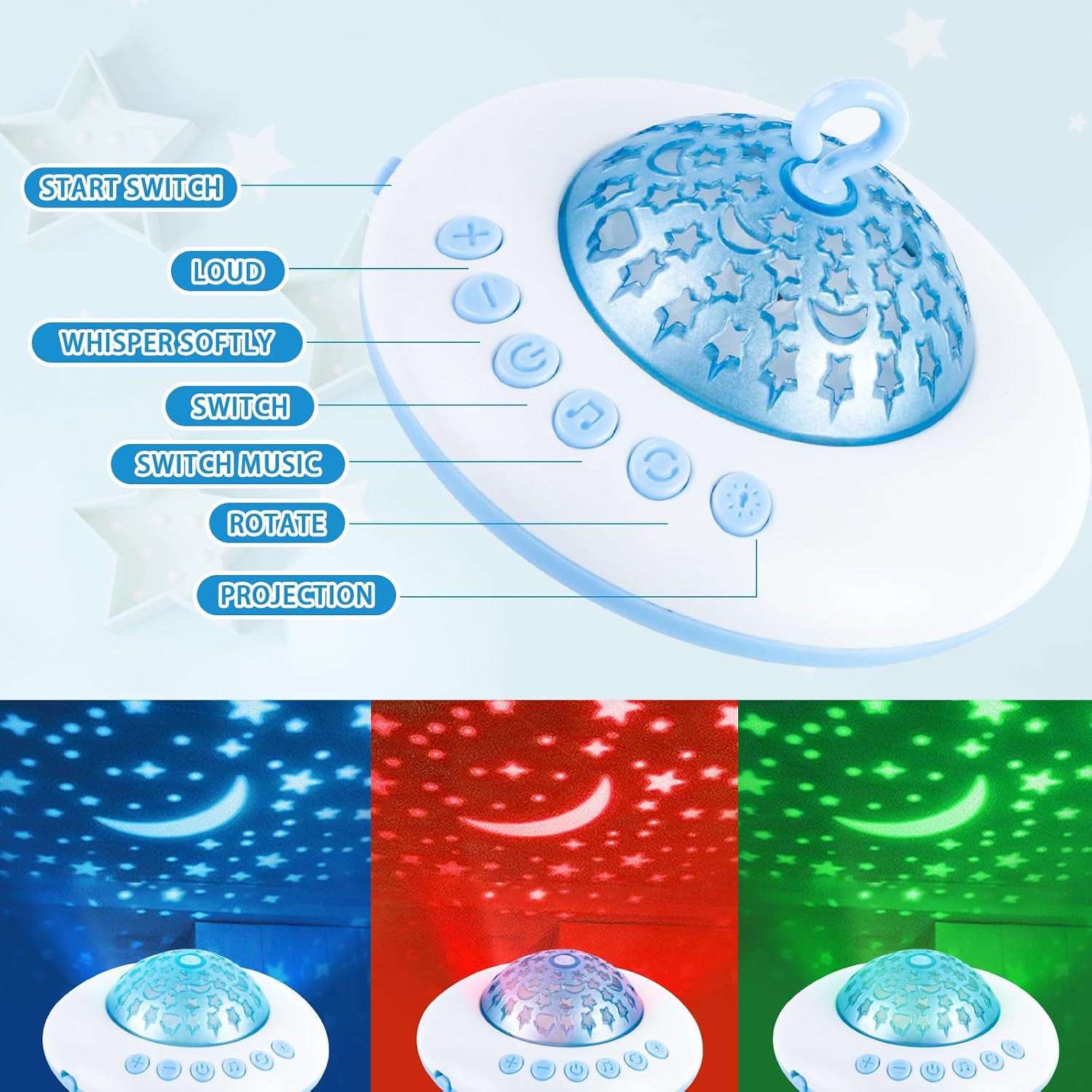 Detalle 2 de Playix Baby Crib Mobile with Music, 360° Rotation & Starlight Projection
