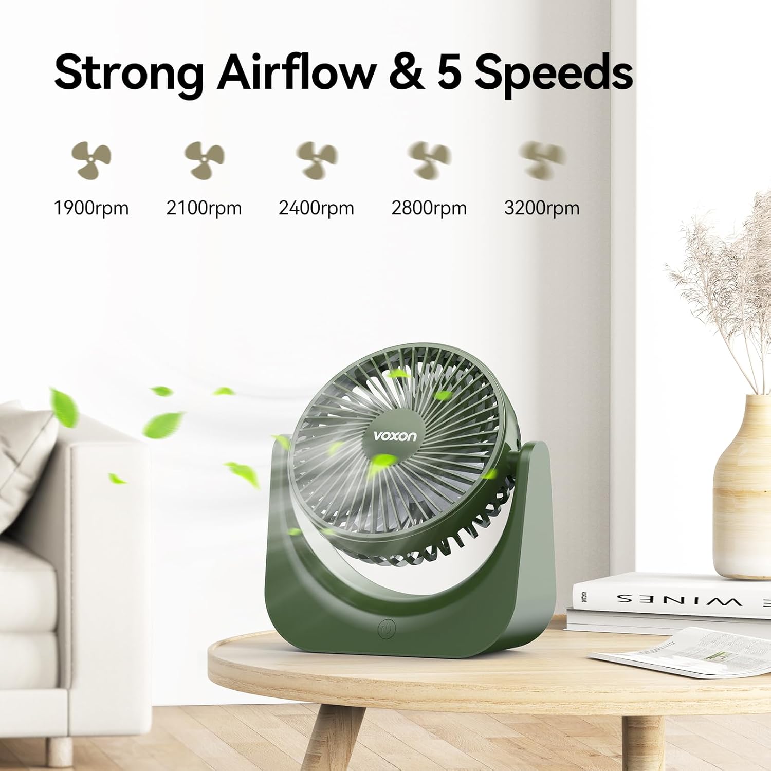 Thumbnail 1 de VOXON Desk Fan with 5 Speeds – USB-A Powered, 90° Rotation, Quiet 1.5m Cable