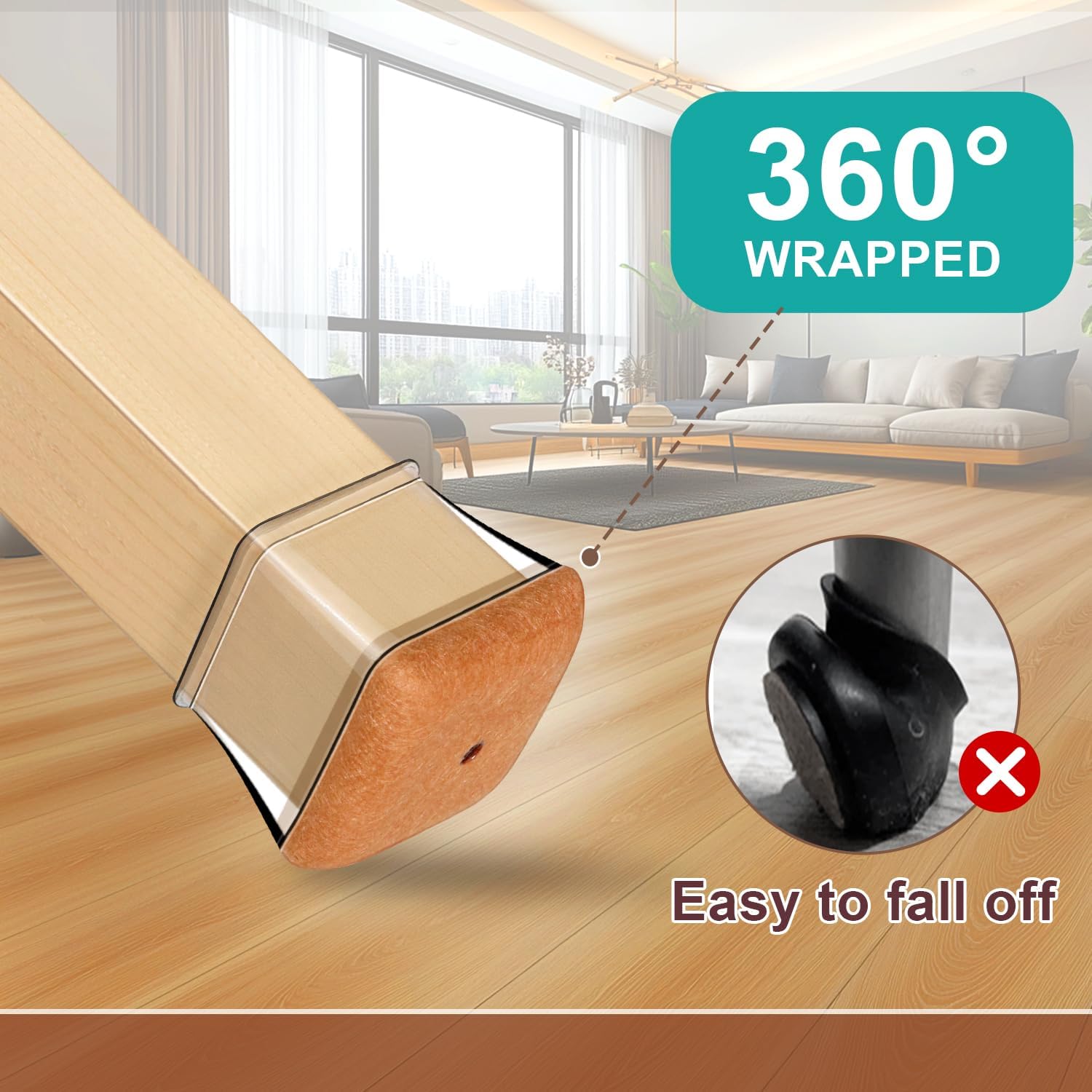 Thumbnail 3 de 32 Pezzi Gommini per Sedie Quadrati con Feltro e Silicone — Protezione per Pavimenti in Legno (20-26 mm)