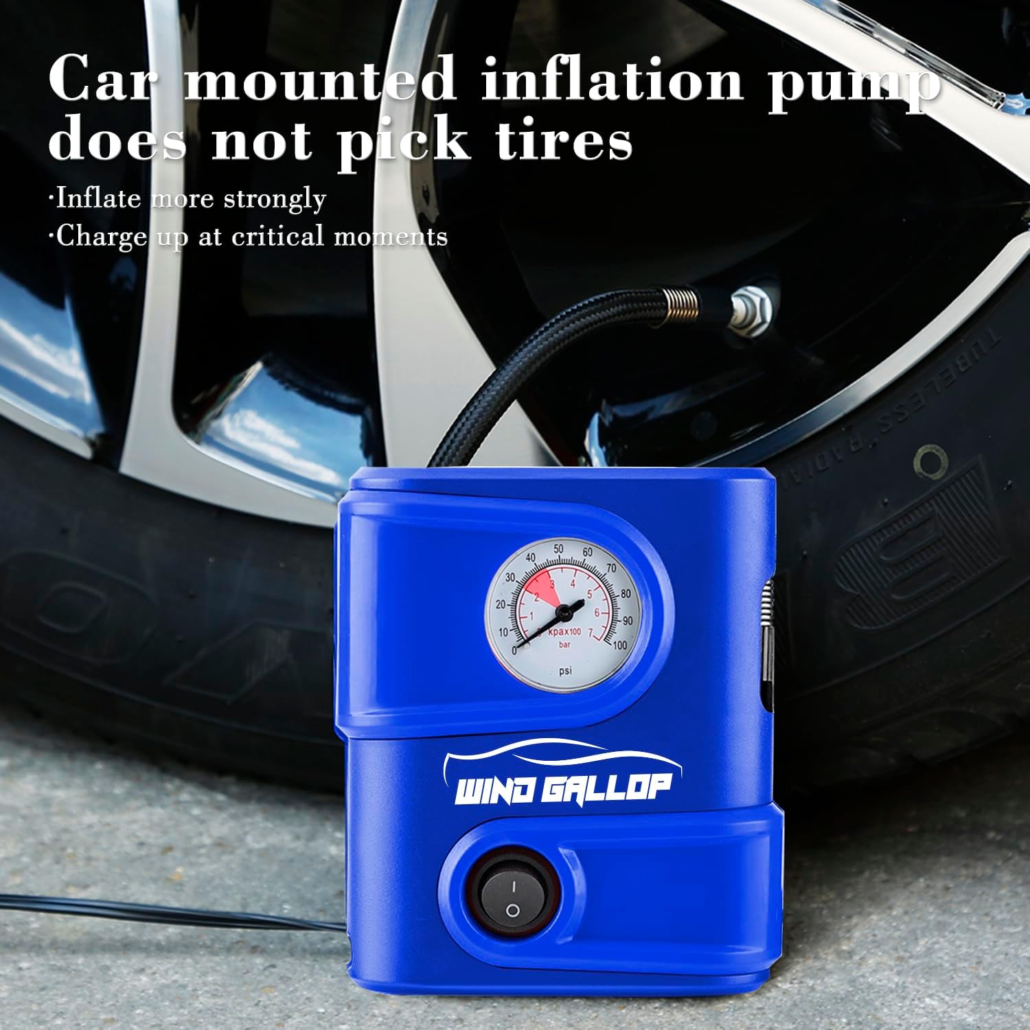 Thumbnail 1 de WindGallop 12V Car Tyre Inflator with Gauge and Adapters (Light Blue)