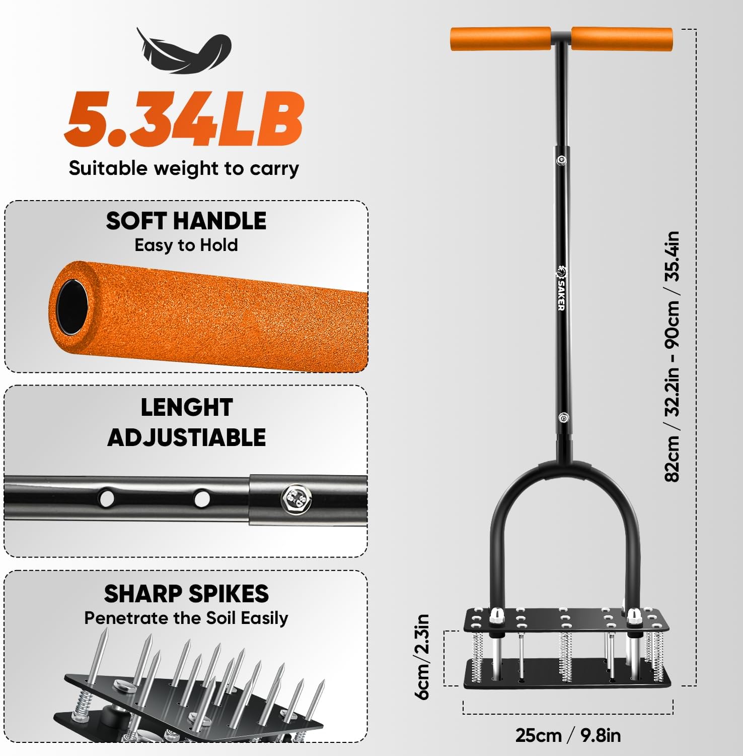 Thumbnail 5 de Saker Lawn Aerator Tool with 15 iron spikes – automatic spring-loaded lawn aeration for patio, yard and garden