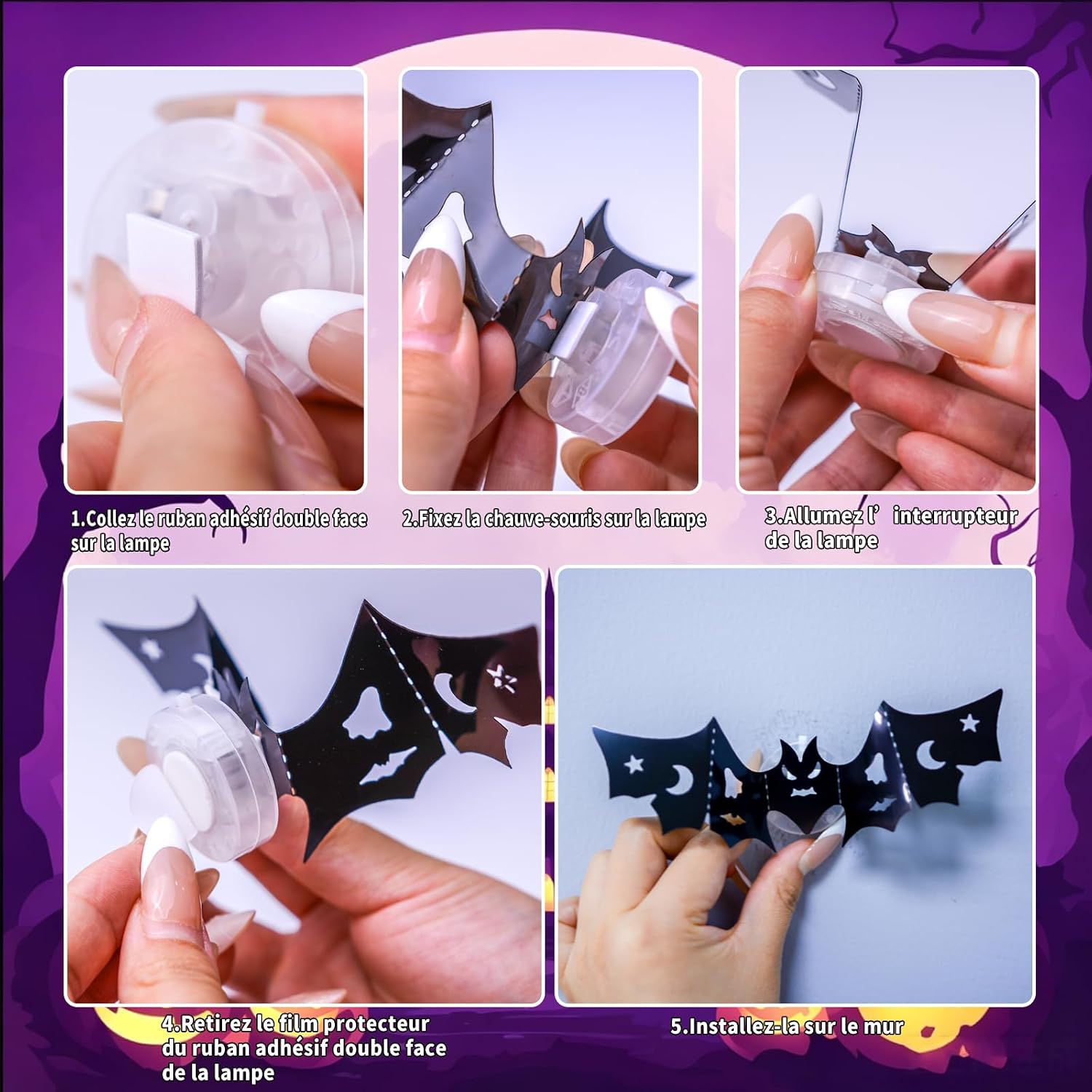 Detalle de KUKUTrue WSJXCDZ629 Halloween-leddecoraties, 30 stuks met meerkleurig knipperlicht