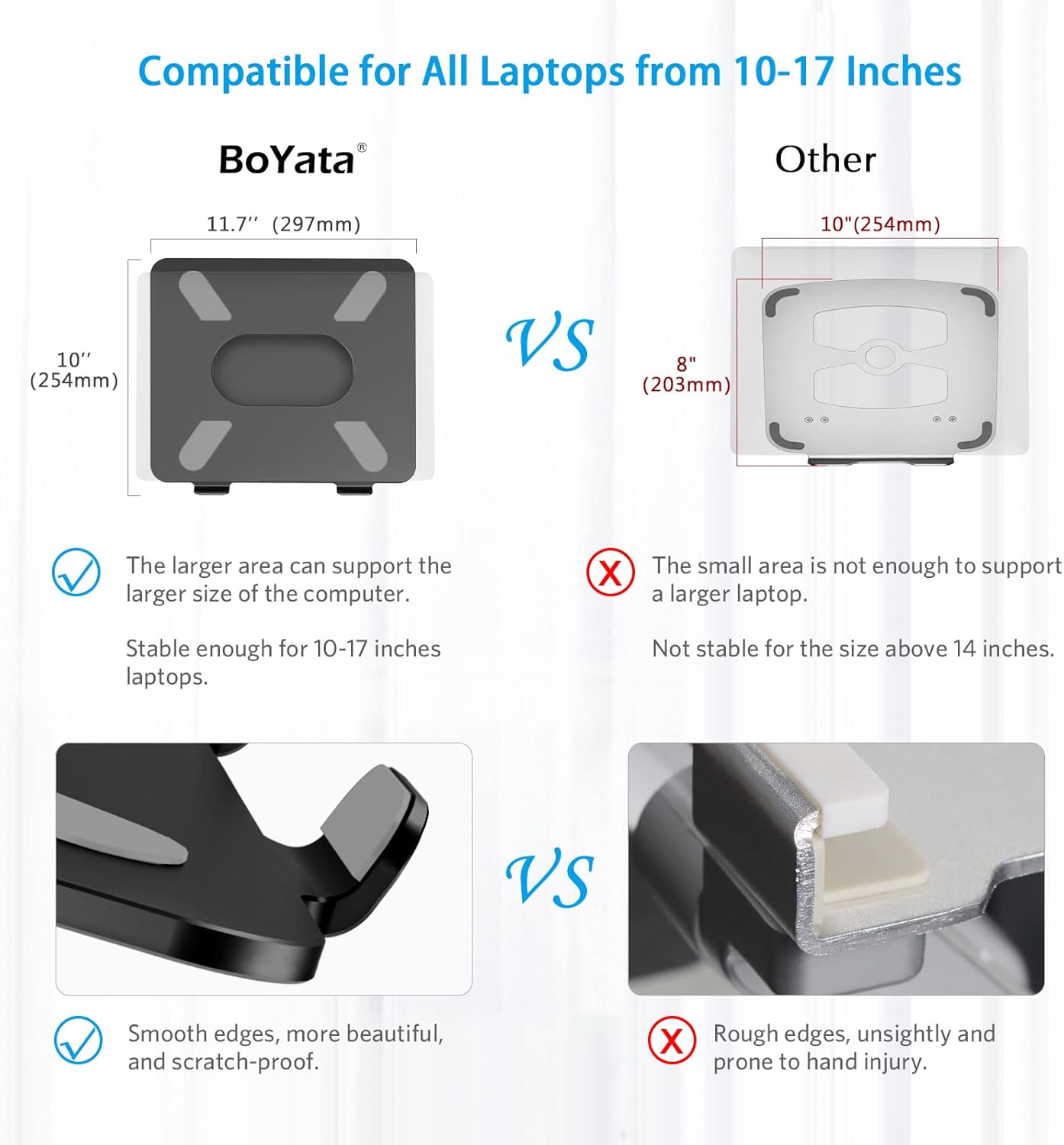 Detalle de BoYata Laptop-Ständer mit verstellbarem Winkel und Heat-Vent – Aluminium, kompatibel mit 10–17 Zoll Notebooks