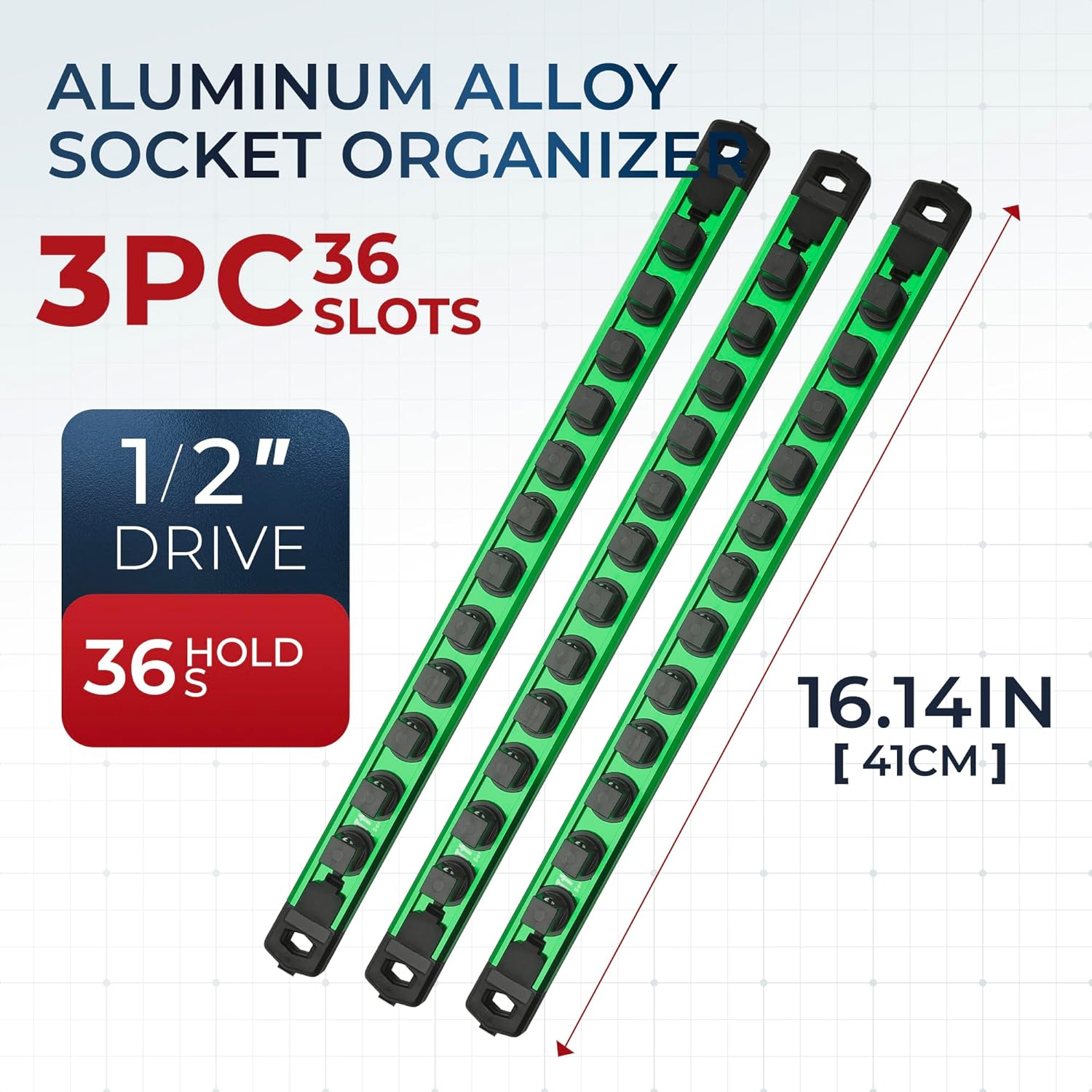 Thumbnail 1 de Reniteco Magnetic Socket Organizer Set (3PC) with 1/2-Inch Drive Aluminum Rail, 360° Swivel Holders
