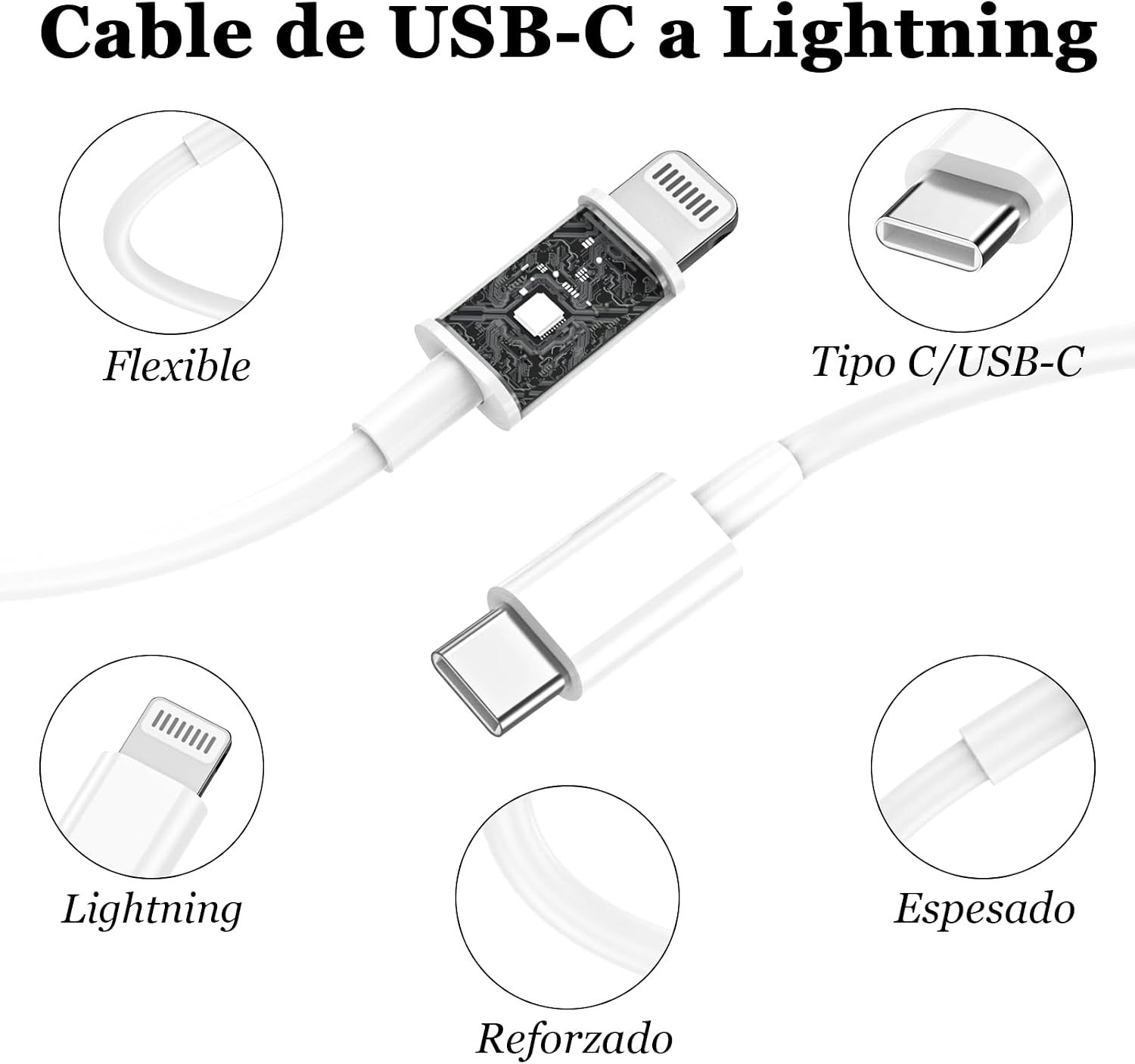 Detalle de BSTOEM 2Pack Cargador Carga Rápida 20W PD con Cable Lightning de 2 m para iPhone y iPad