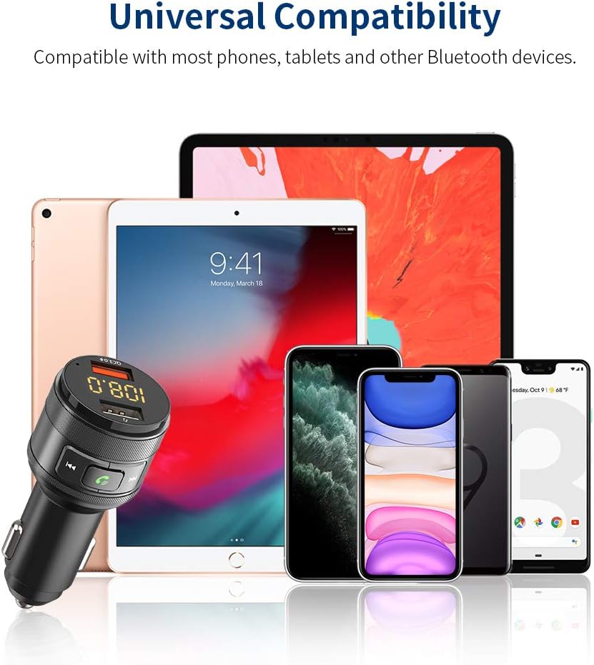 Detalle 2 de ZeaLife Bluetooth FM Transmitter für Auto – mit 2× USB, QC3.0 und Freisprecheinrichtung