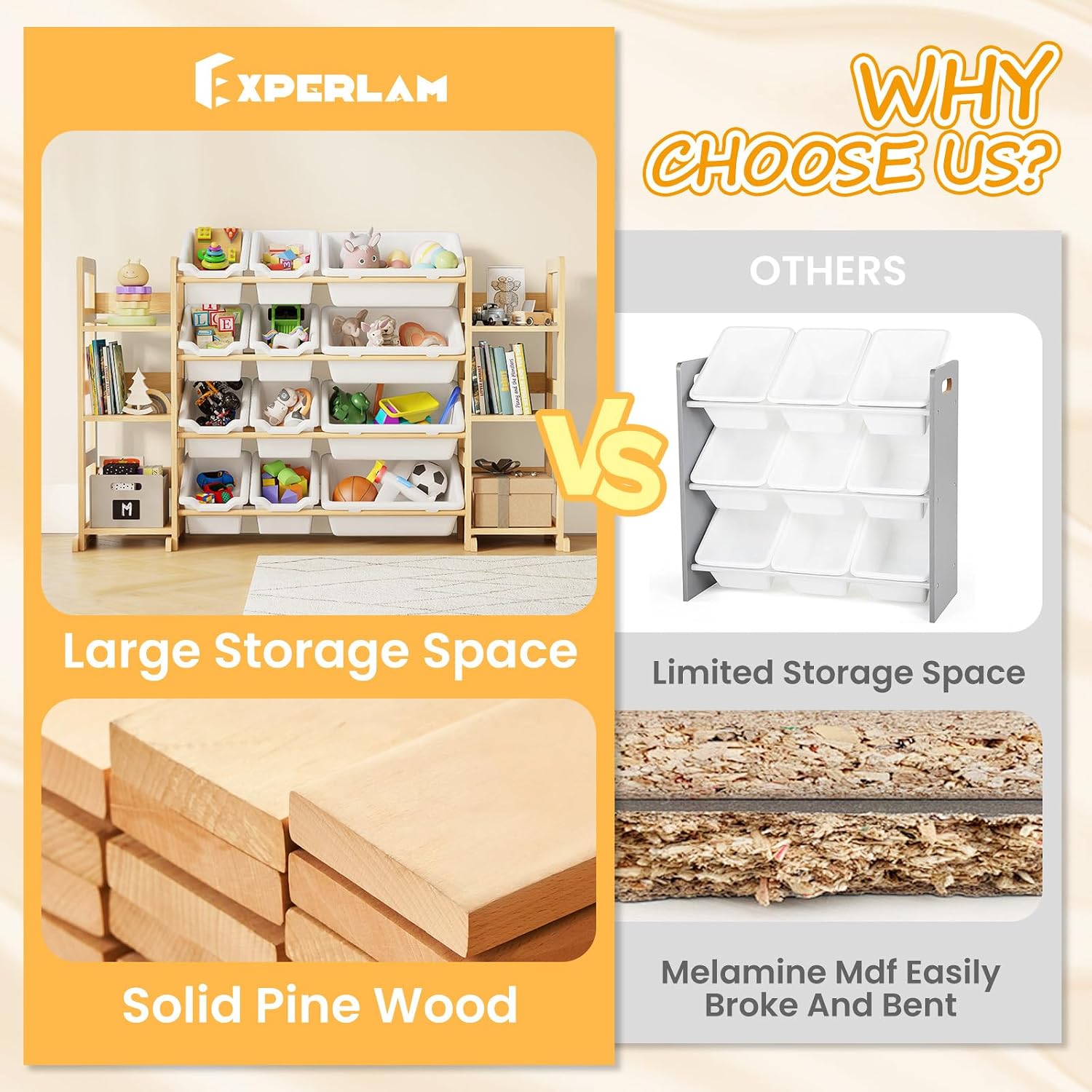 Detalle 2 de EXPERLAM Toy Storage Organizer, Solid Pine Wood