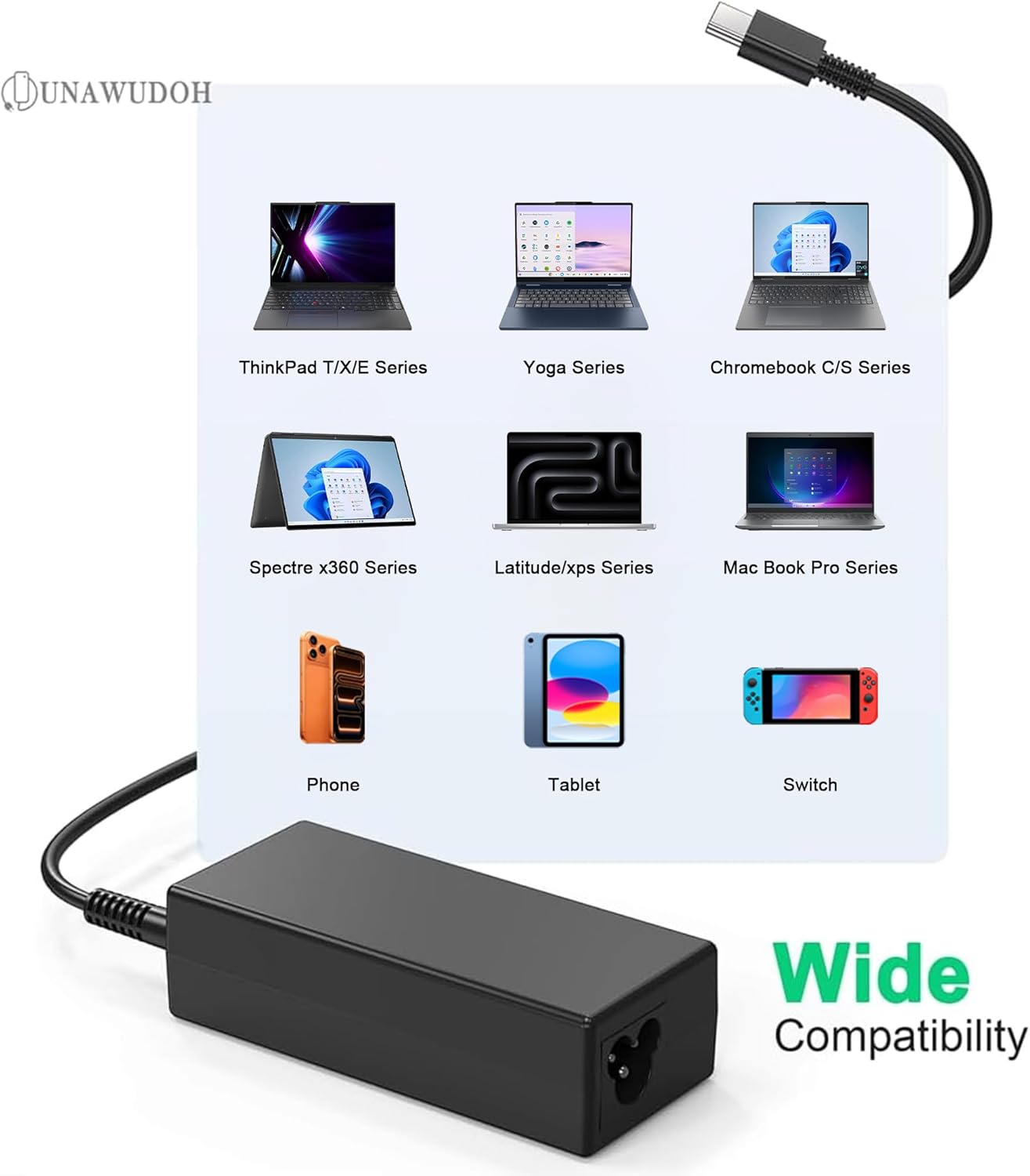Thumbnail 3 de UNAWUDOH 65W USB-C Laptop Charger for ThinkPad and more